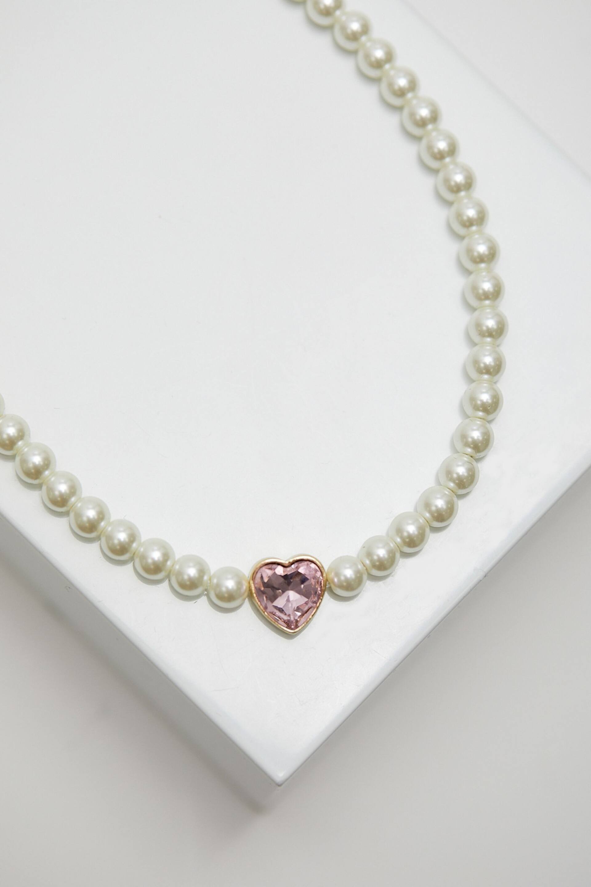 Lipsy Jewellery Gold Tone Pearl Heart Choker Gift Boxed Necklace - Image 2 of 4