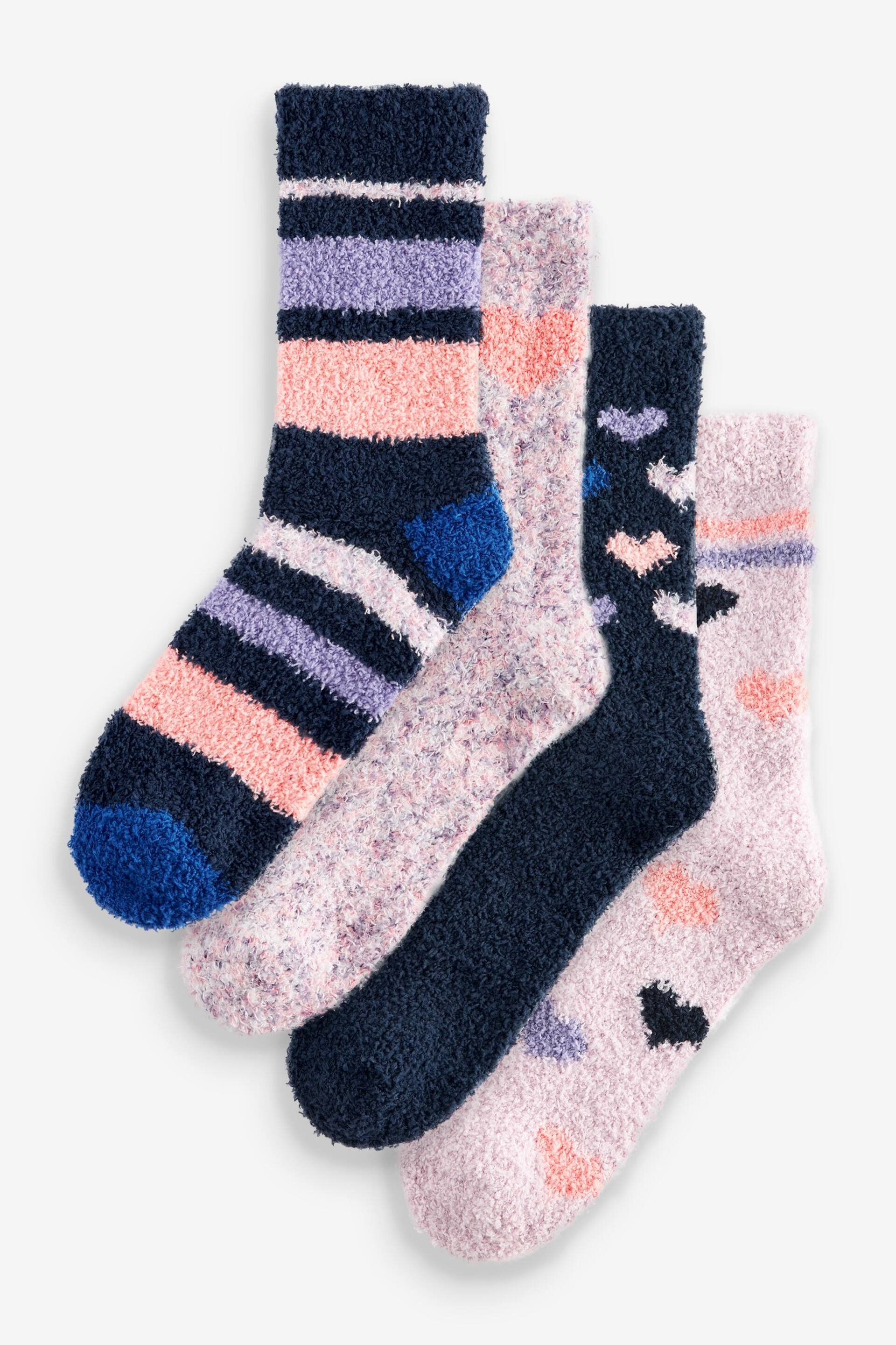 Navy/Purple Hearts Cosy Ankle Socks 4 Pack - Image 1 of 7