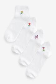 Flower Embroidered Motif White Trainers Socks 4 Pack - Image 1 of 2