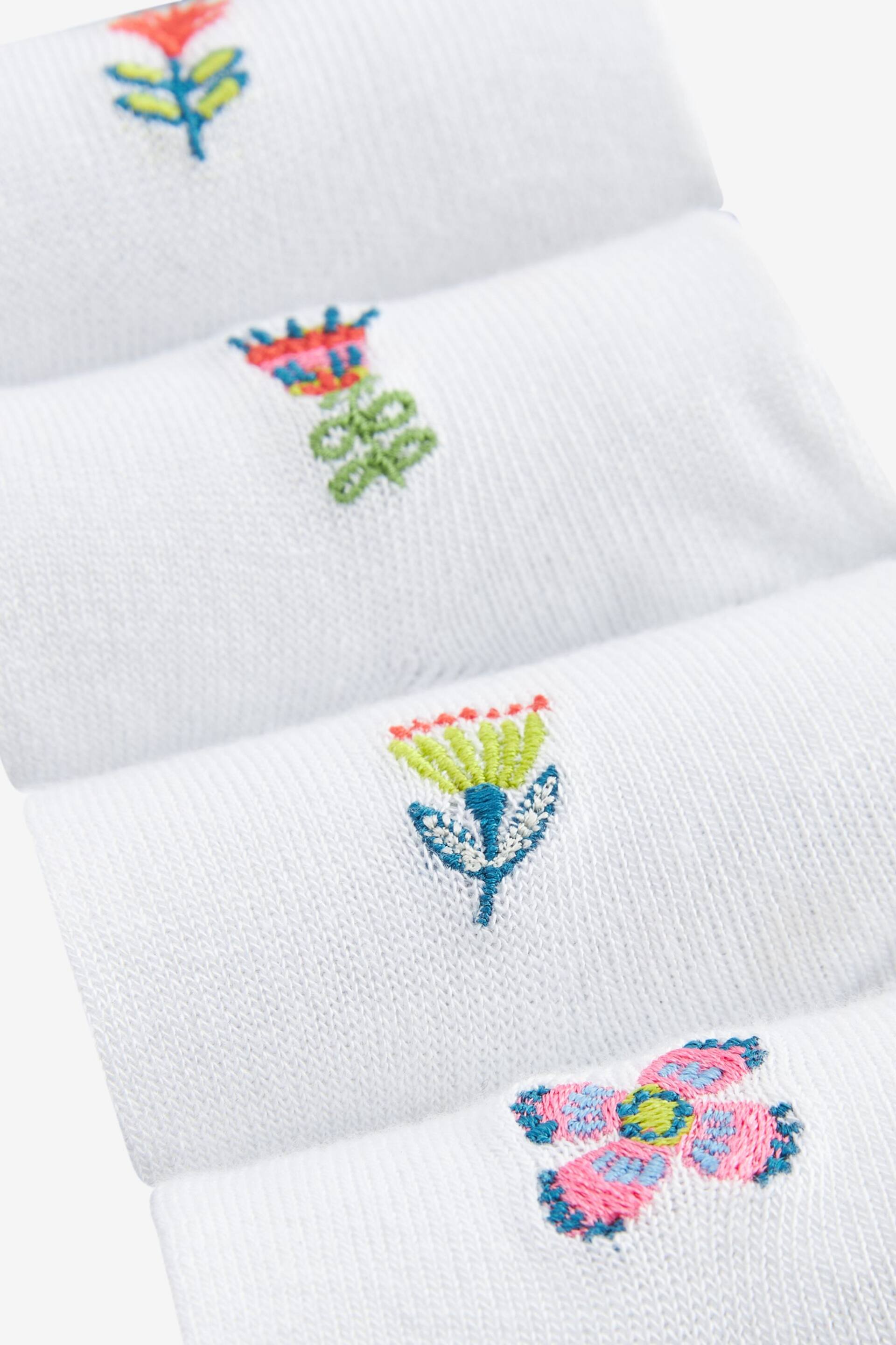 Flower Embroidered Motif White Trainers Socks 4 Pack - Image 2 of 2