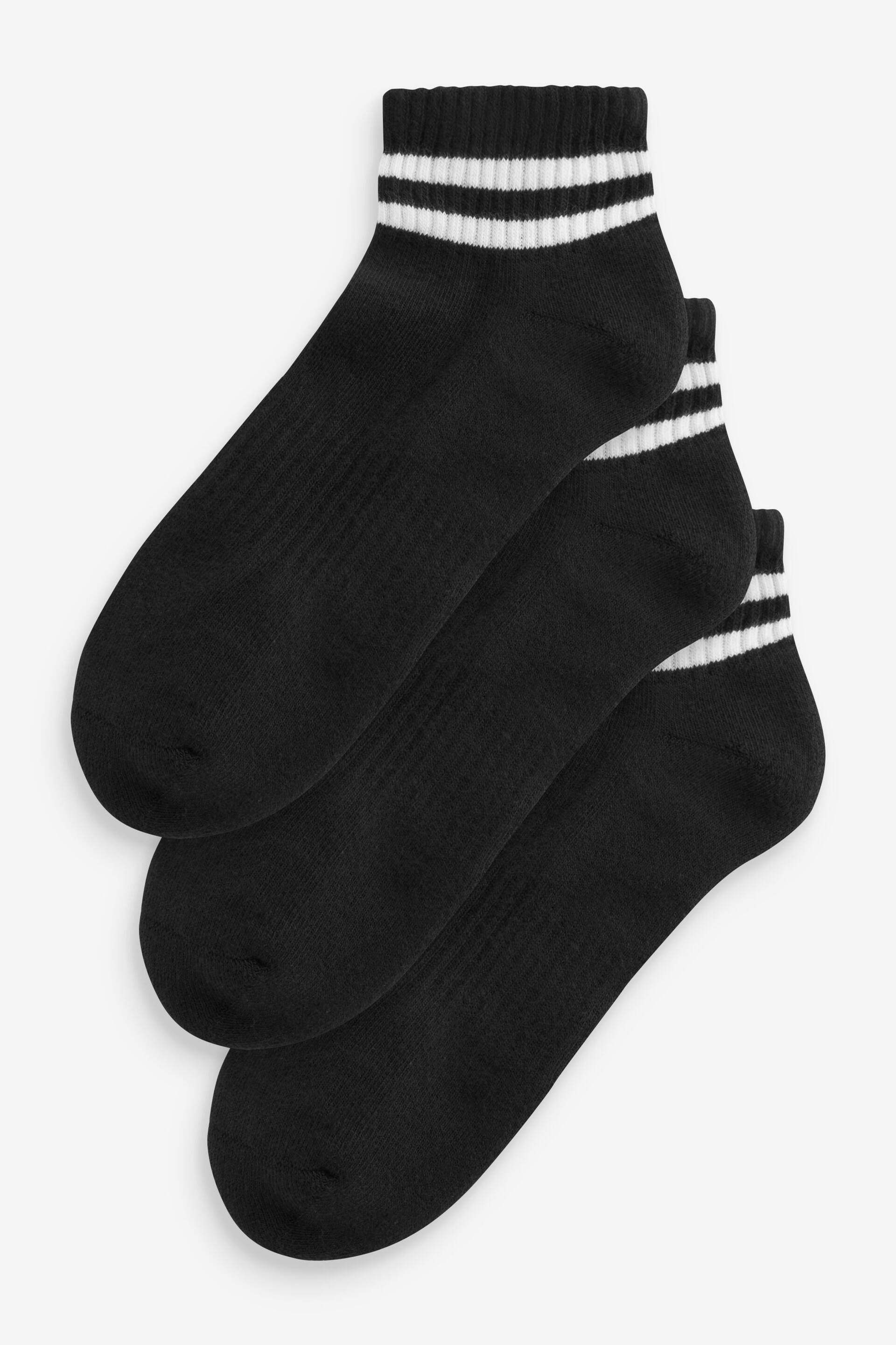 Black Stripe Cushion Sole Trainers Socks 3 Pack With Arch Support - Image 1 of 3