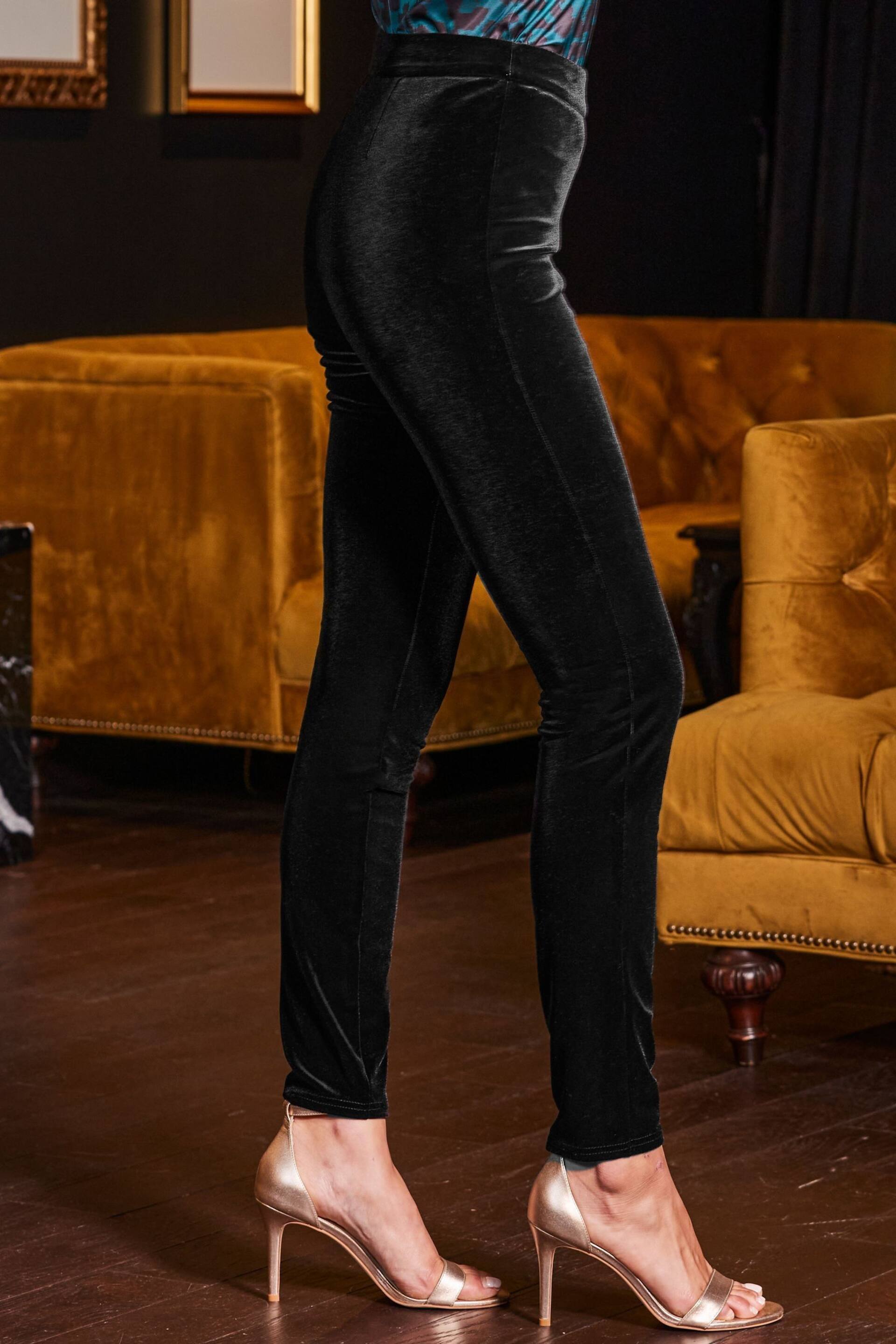 Sosandar Black Luxe Velvet Leggings - Image 4 of 5