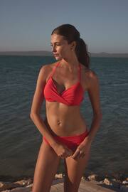 Red Padded Wired Plunge Bikini Top - Image 2 of 4