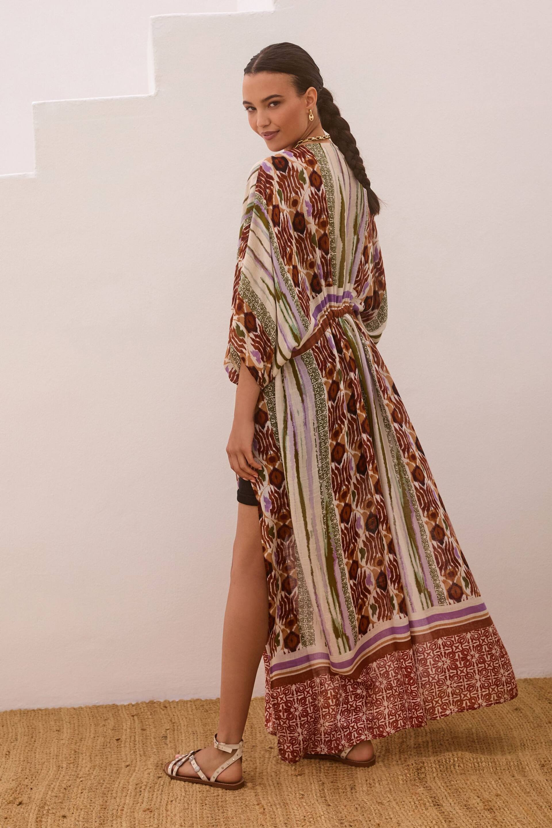 Multi Aztec Maxi Tie Waist Kimono Cover-Up - Image 3 of 6