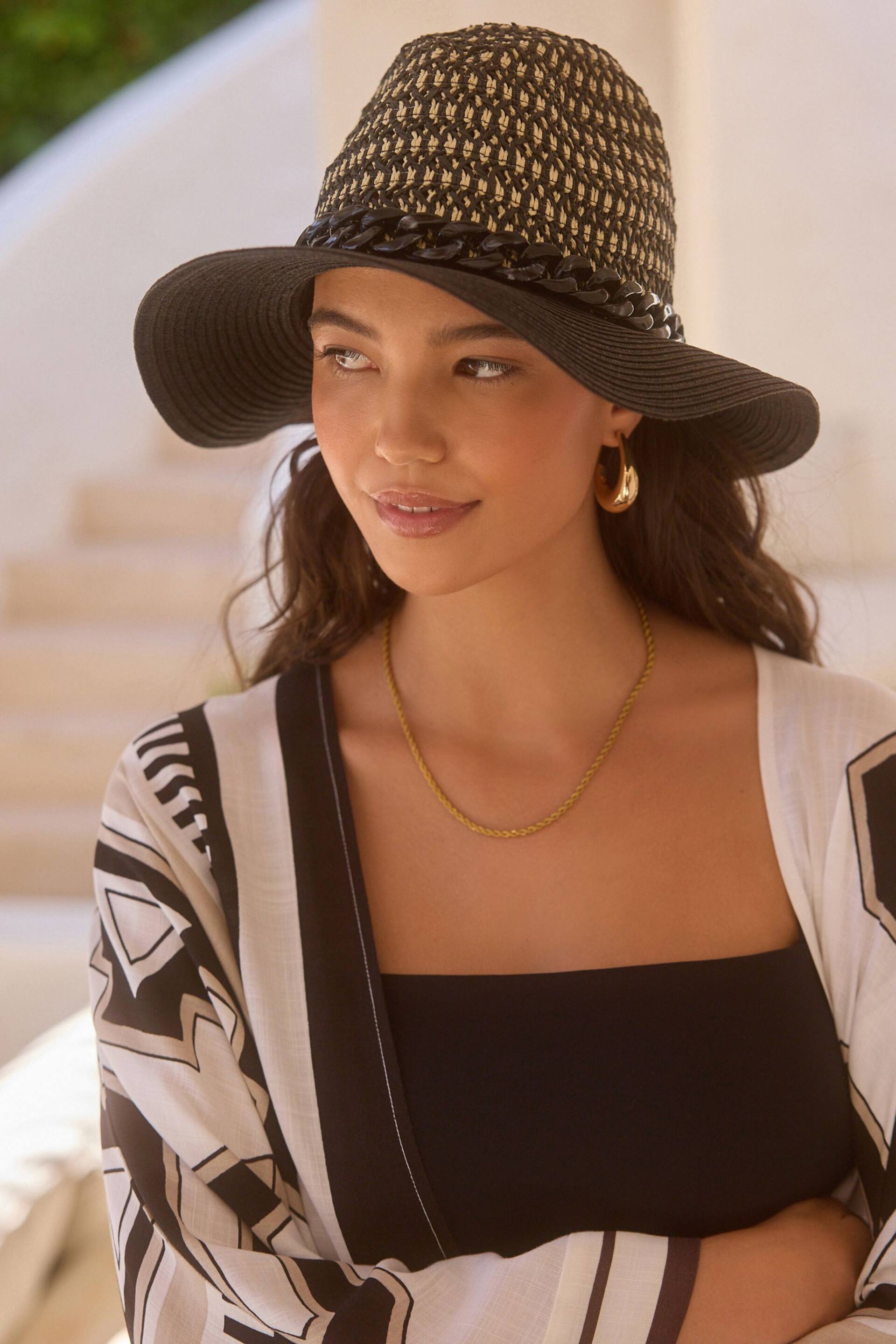 Black Panama Hat With Chain - Image 2 of 5