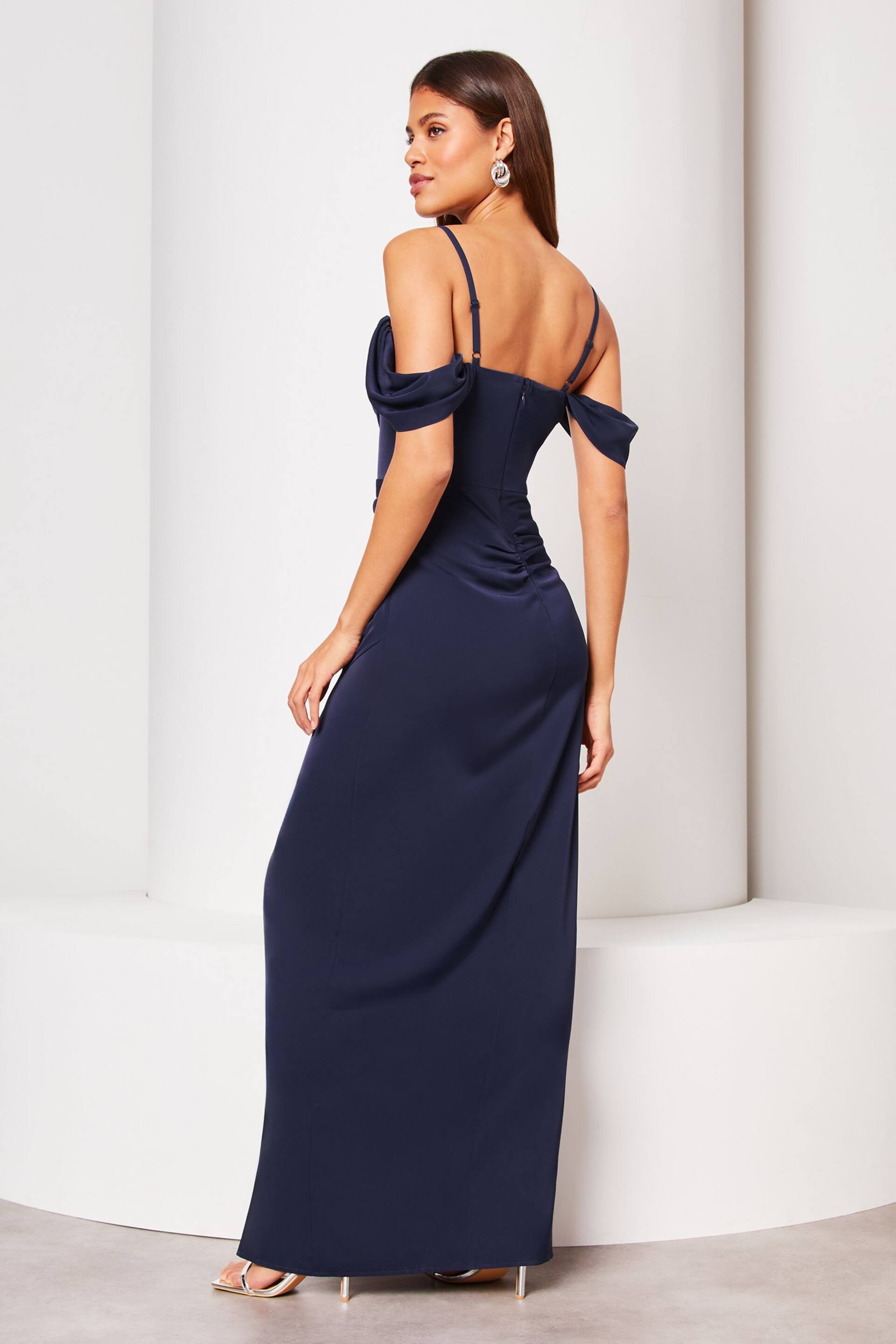 Lipsy Navy Blue Tall Cowl Lace Cami Drape Maxi Dress - Image 2 of 4