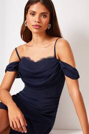Lipsy Navy Blue Tall Cowl Lace Cami Drape Maxi Dress - Image 4 of 4