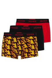HUGO Red Patterned Stretch Cotton Logo Waistband 3-Pack Boxer Trunk - Image 1 of 7
