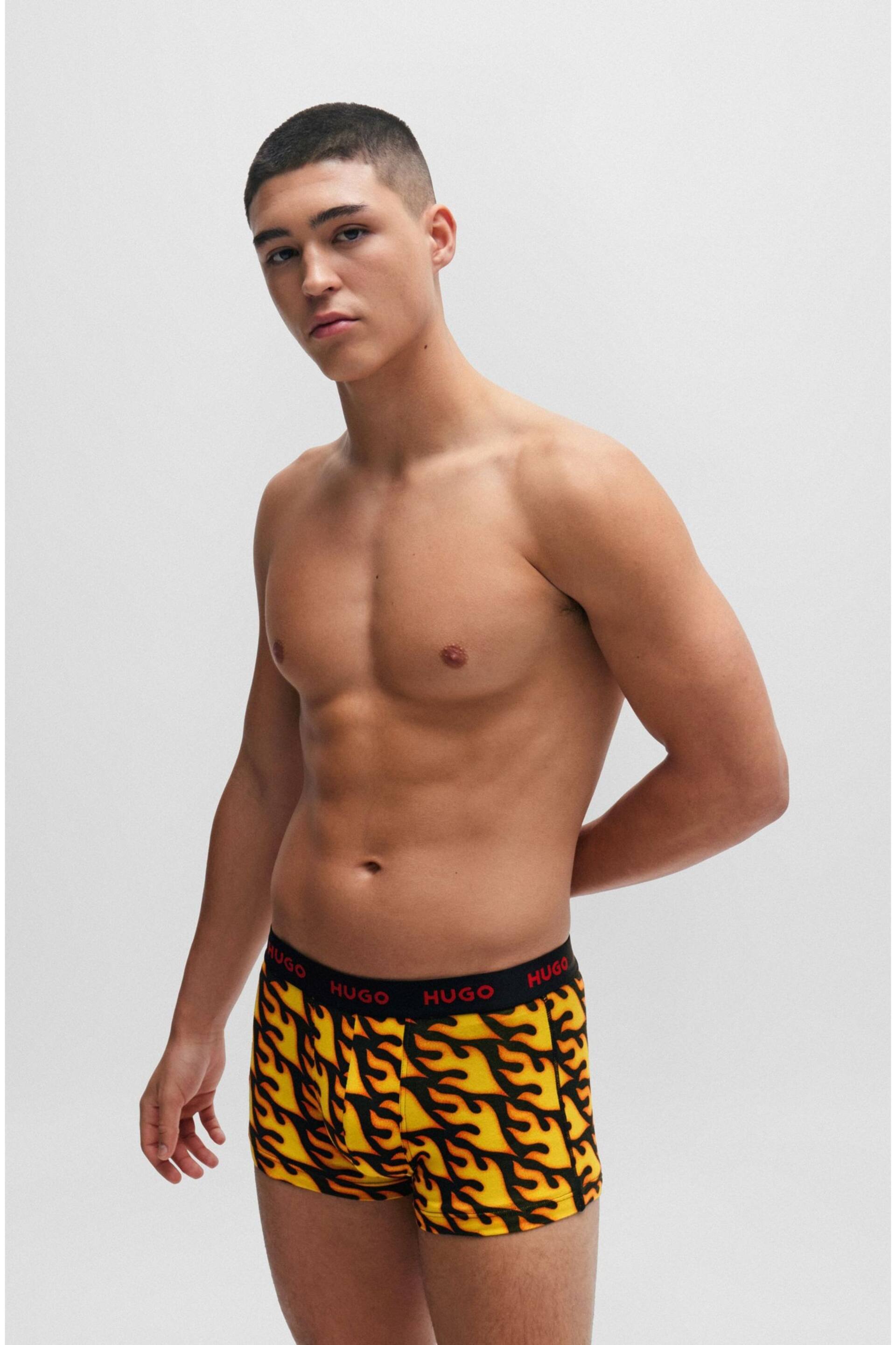 HUGO Red Patterned Stretch Cotton Logo Waistband 3-Pack Boxer Trunk - Image 2 of 7