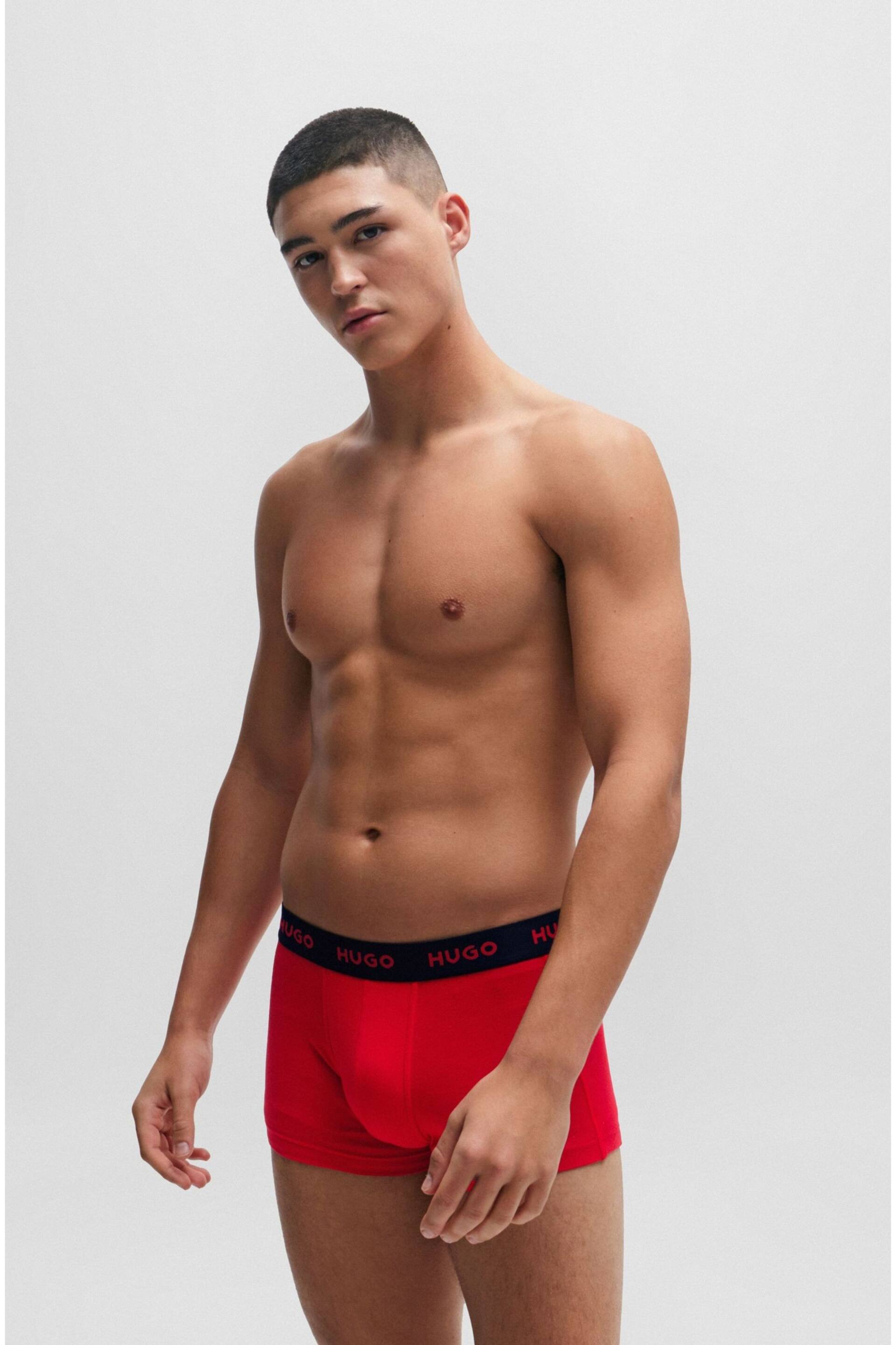 HUGO Red Patterned Stretch Cotton Logo Waistband 3-Pack Boxer Trunk - Image 5 of 7