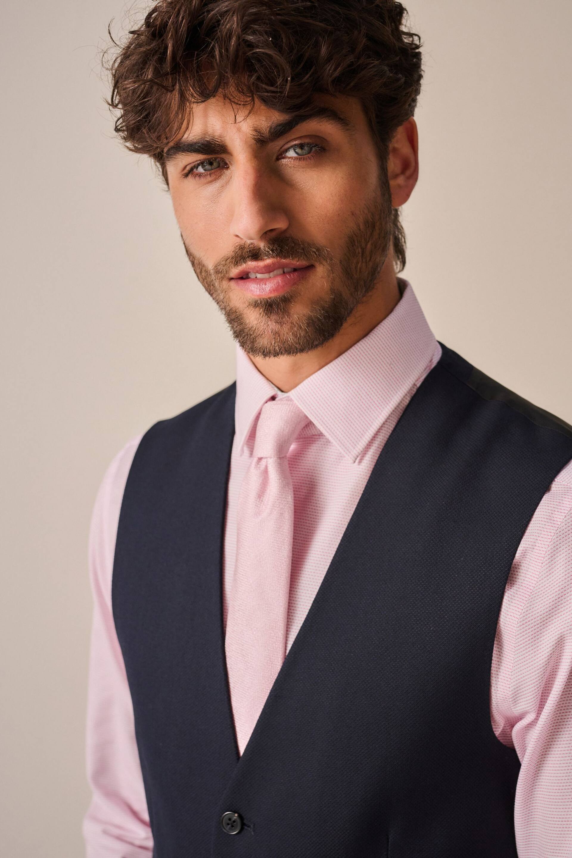 Navy Textured Suit: Waistcoat - Image 3 of 9