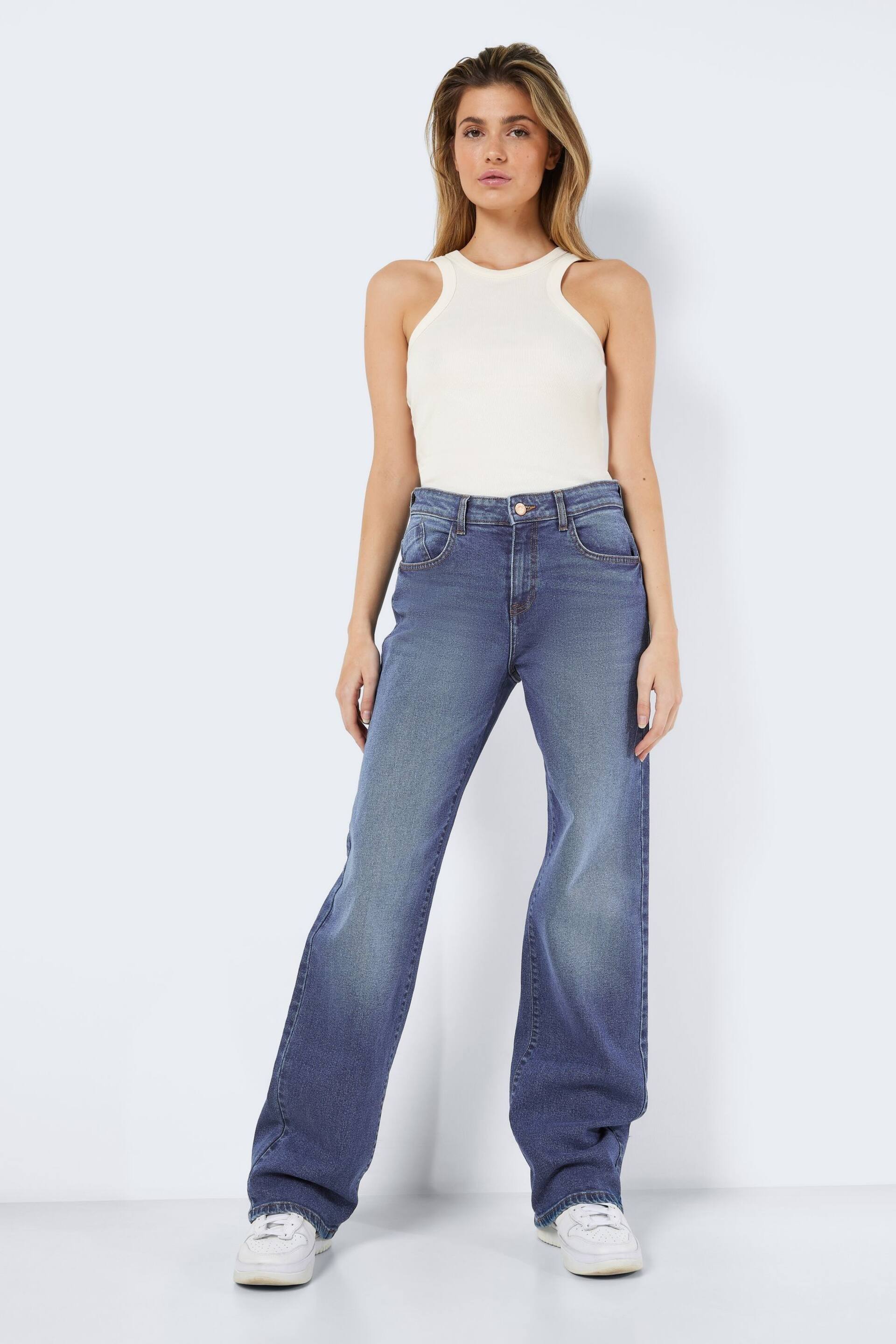 NOISY MAY Blue High Waisted Wide Leg Jeans - Image 6 of 8