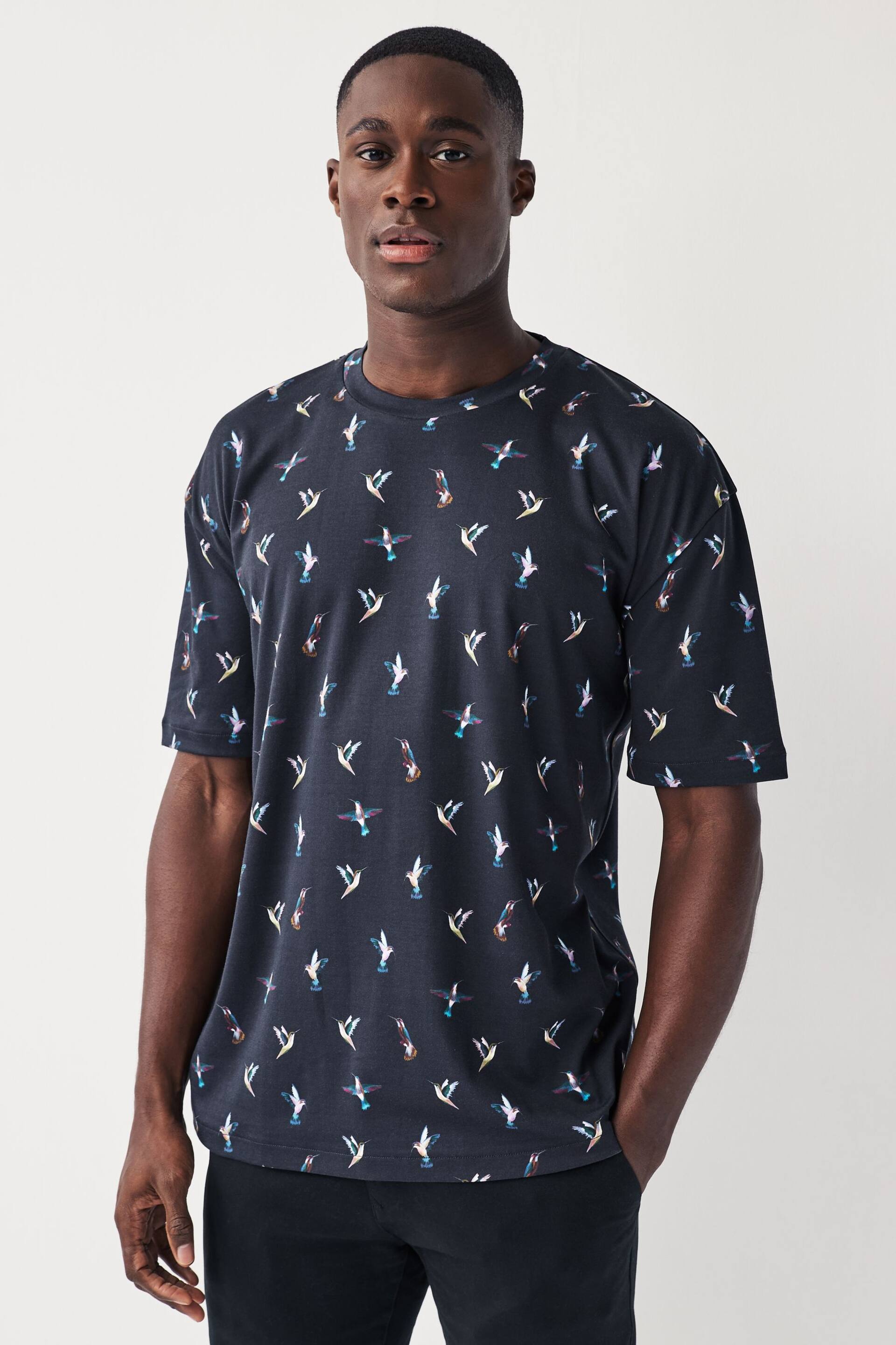 Navy Hummingbird Print T-Shirt - Image 1 of 7
