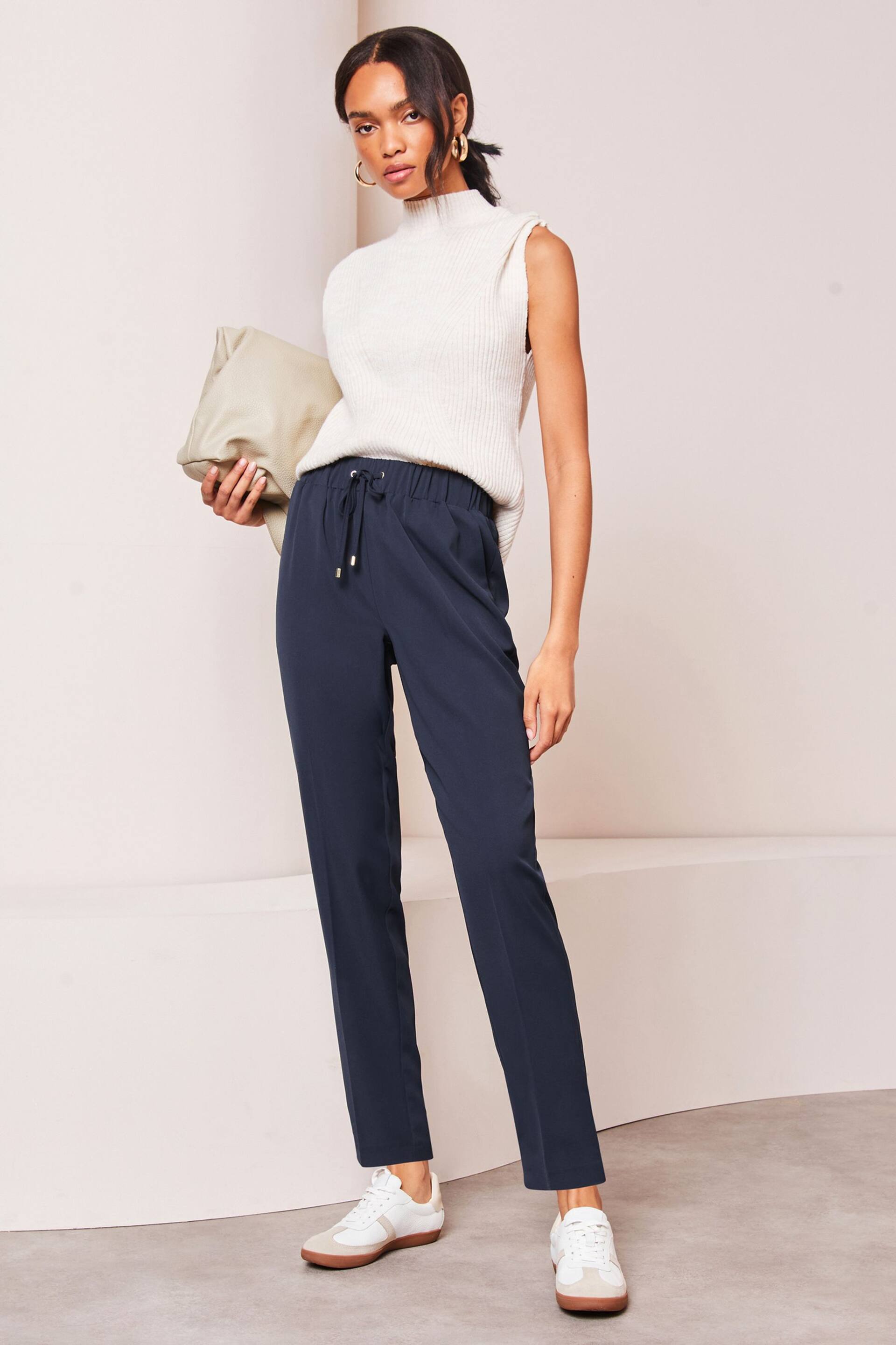 Lipsy Navy Blue Smart Tapered Trousers - Image 3 of 4