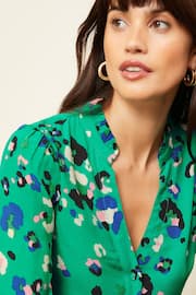 Love & Roses Green Ruffle V Neck 3/4 Sleeve Button Through Blouse - Image 1 of 1