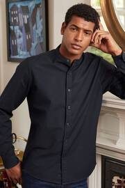 Savile Row Company Slim Fit Navy Blue Grandad Collar Shirt - Image 1 of 3