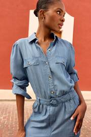 Love & Roses Blue TENCEL™ Button Through Belted Utility Jumpsuit - Image 2 of 3