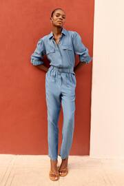Love & Roses Blue TENCEL™ Button Through Belted Utility Jumpsuit - Image 3 of 3