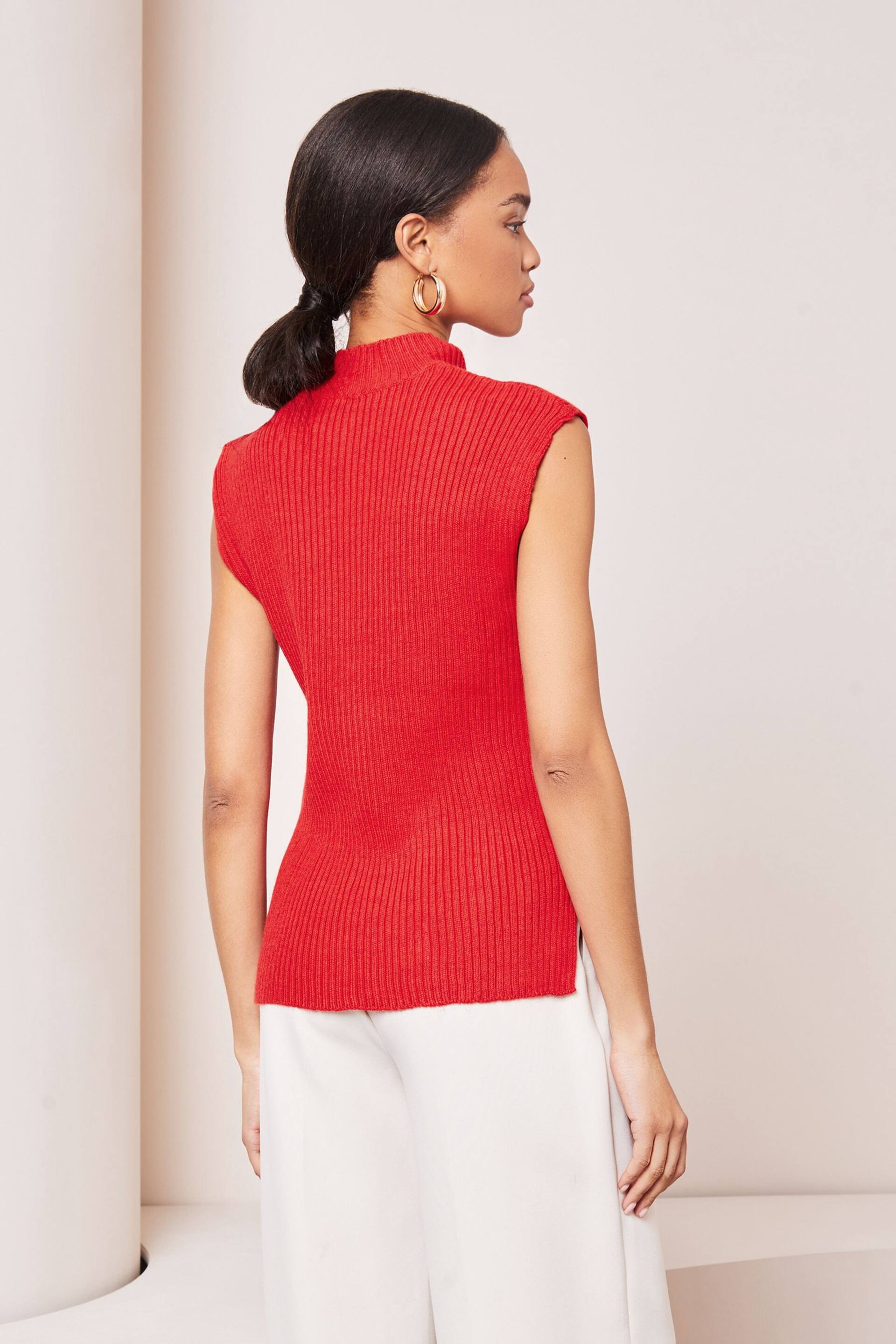 Lipsy Red Soft Knit Ribbed Tabbard Vest - Image 2 of 4