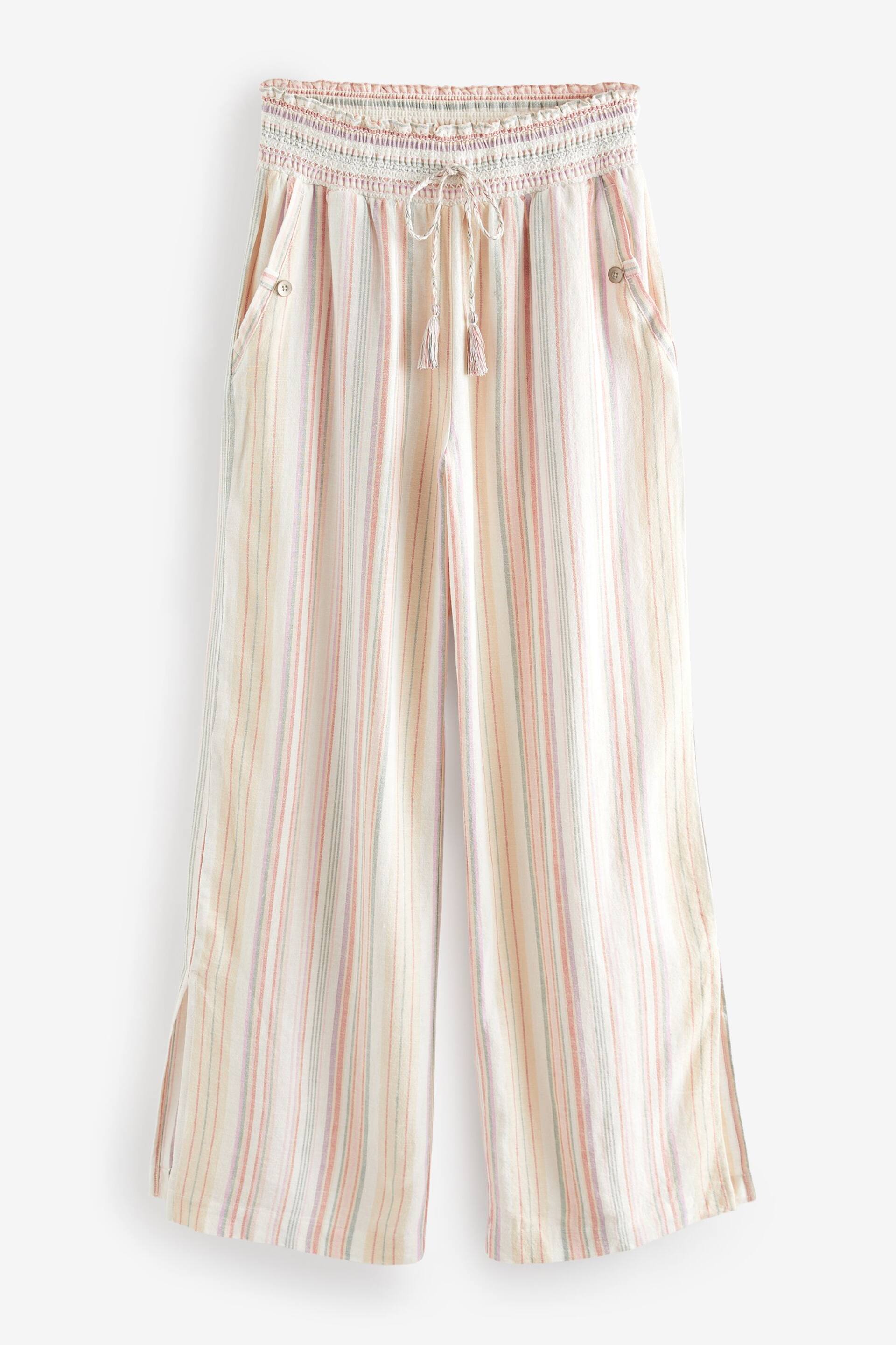 Multi Linen Blend Shirred Waist Stripe Trousers - Image 6 of 7