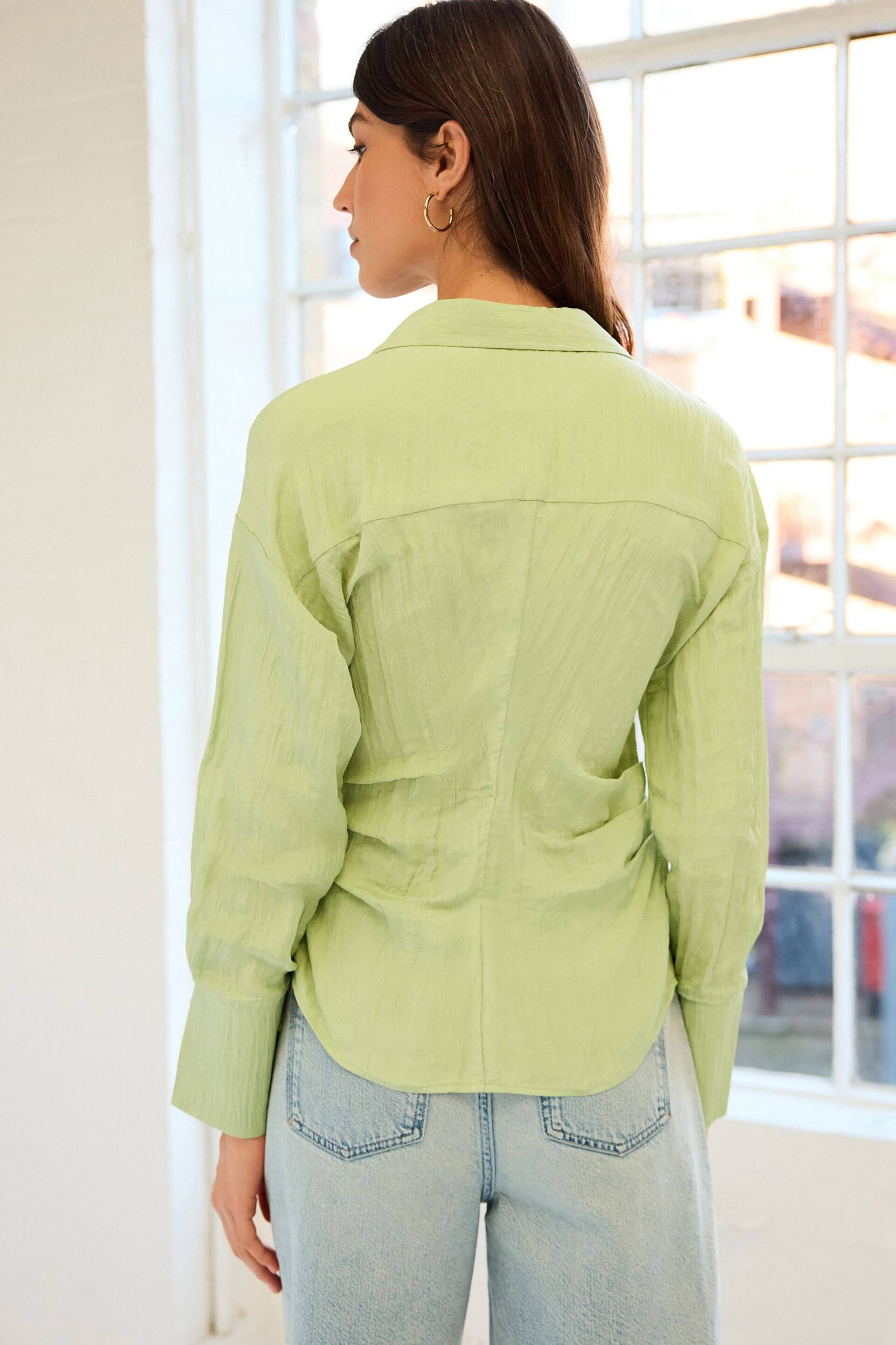 Sage Green Crinkle Long Sleeve Wrap Shirt - Image 3 of 6