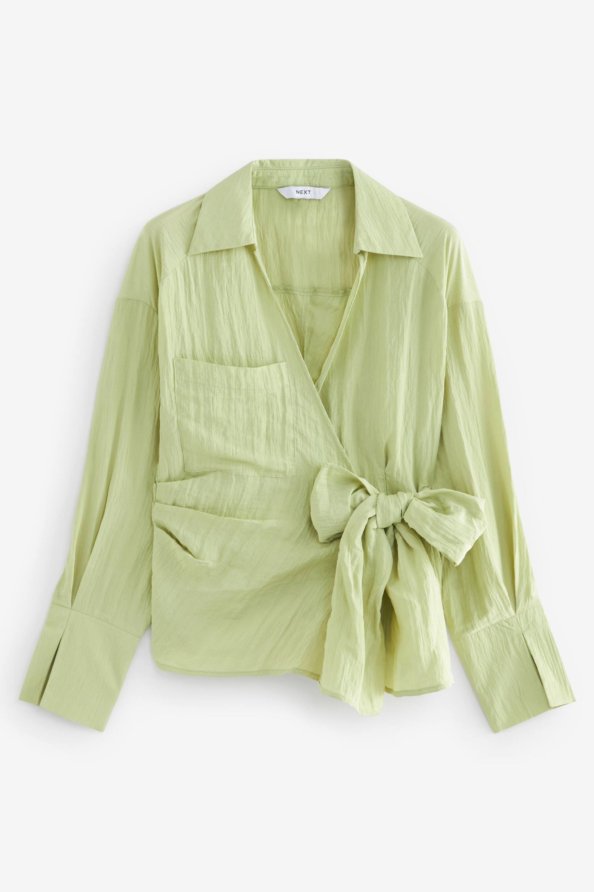 Sage Green Crinkle Long Sleeve Wrap Shirt - Image 5 of 6