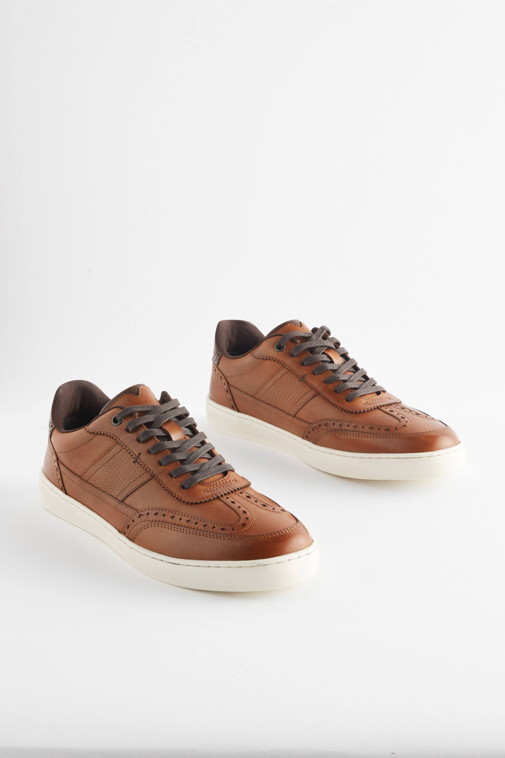 Tan Brown Leather Brogue Trainers - Image 1 of 5