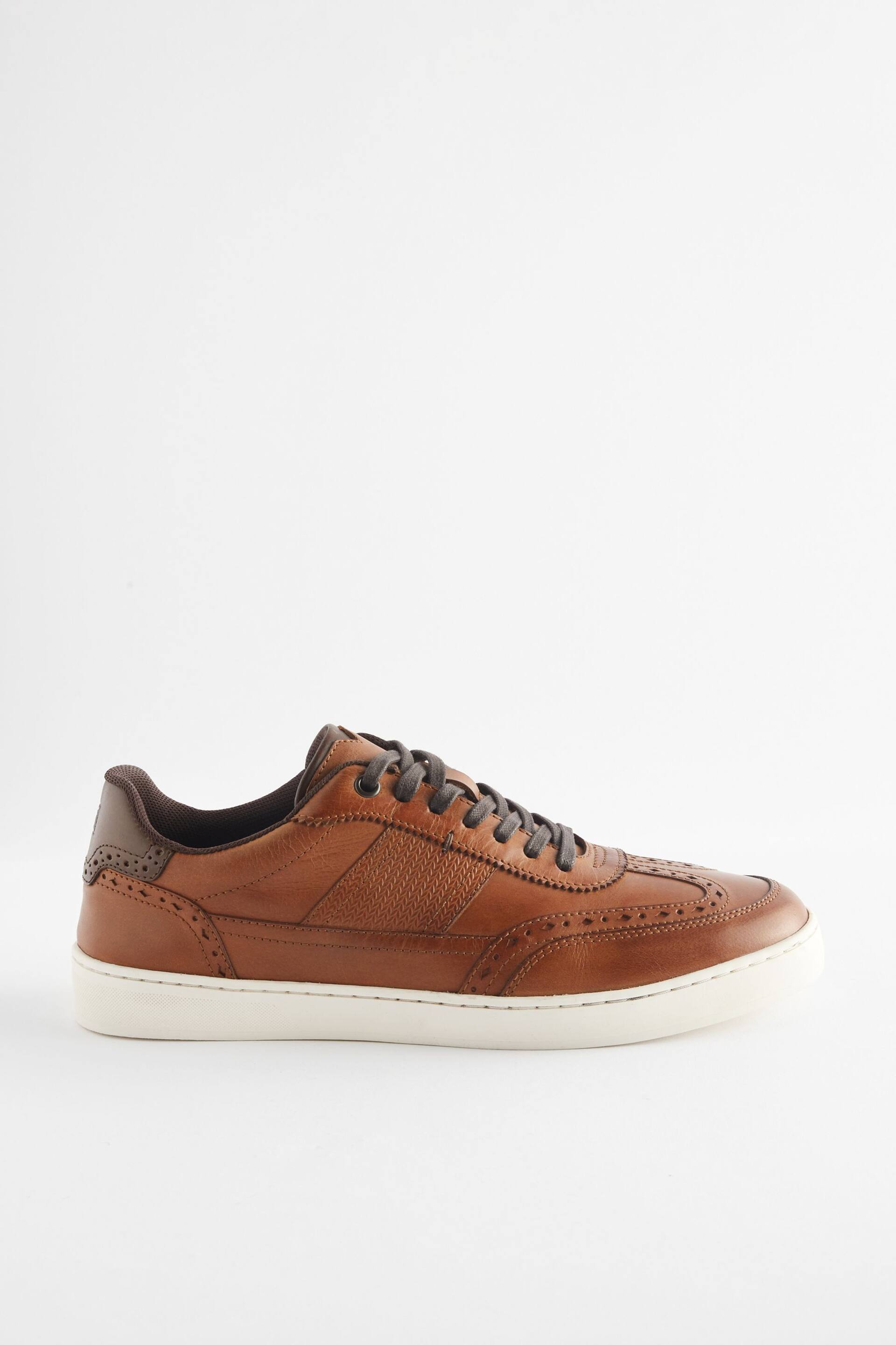 Tan Brown Leather Brogue Trainers - Image 2 of 5