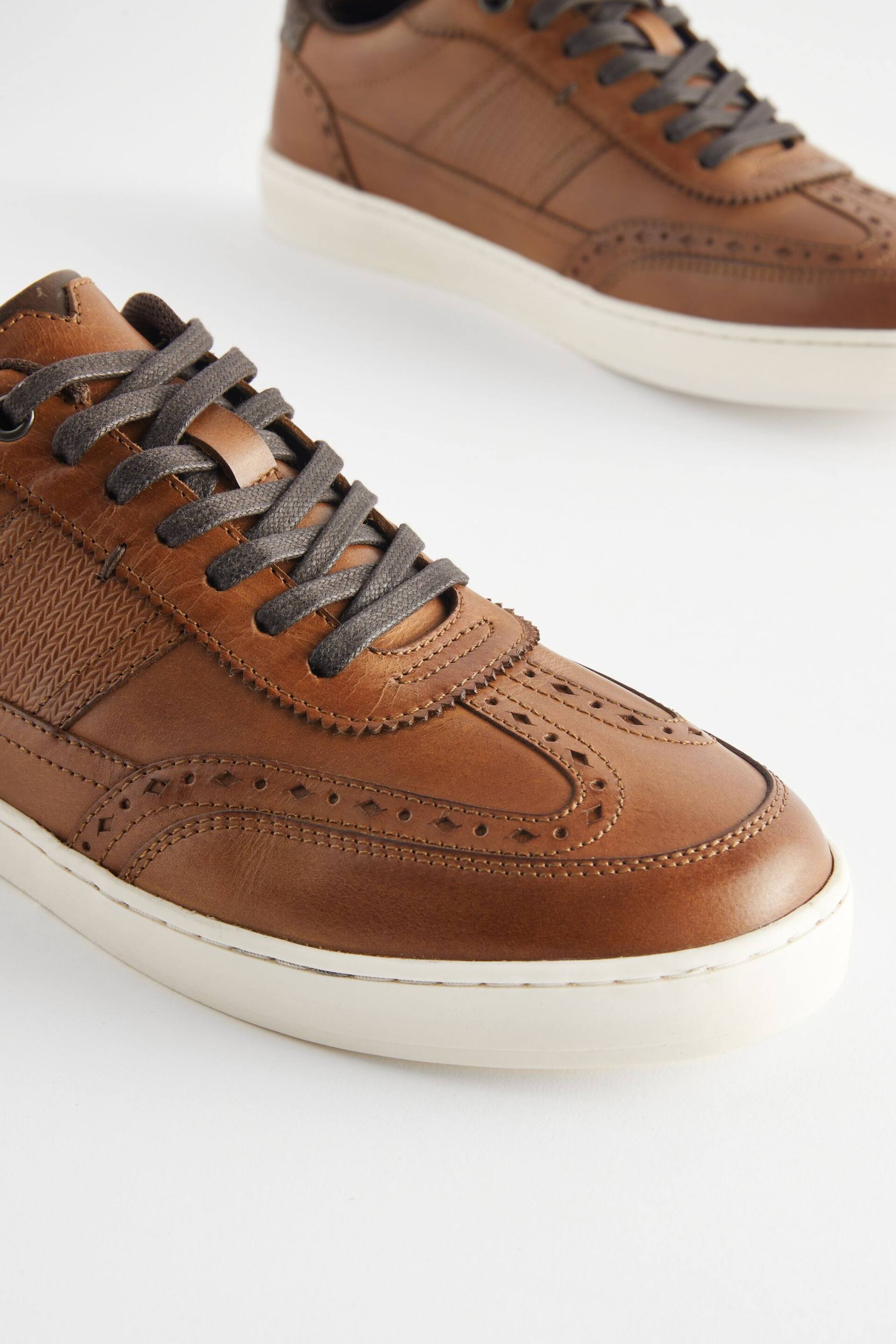 Tan Brown Leather Brogue Trainers - Image 3 of 5