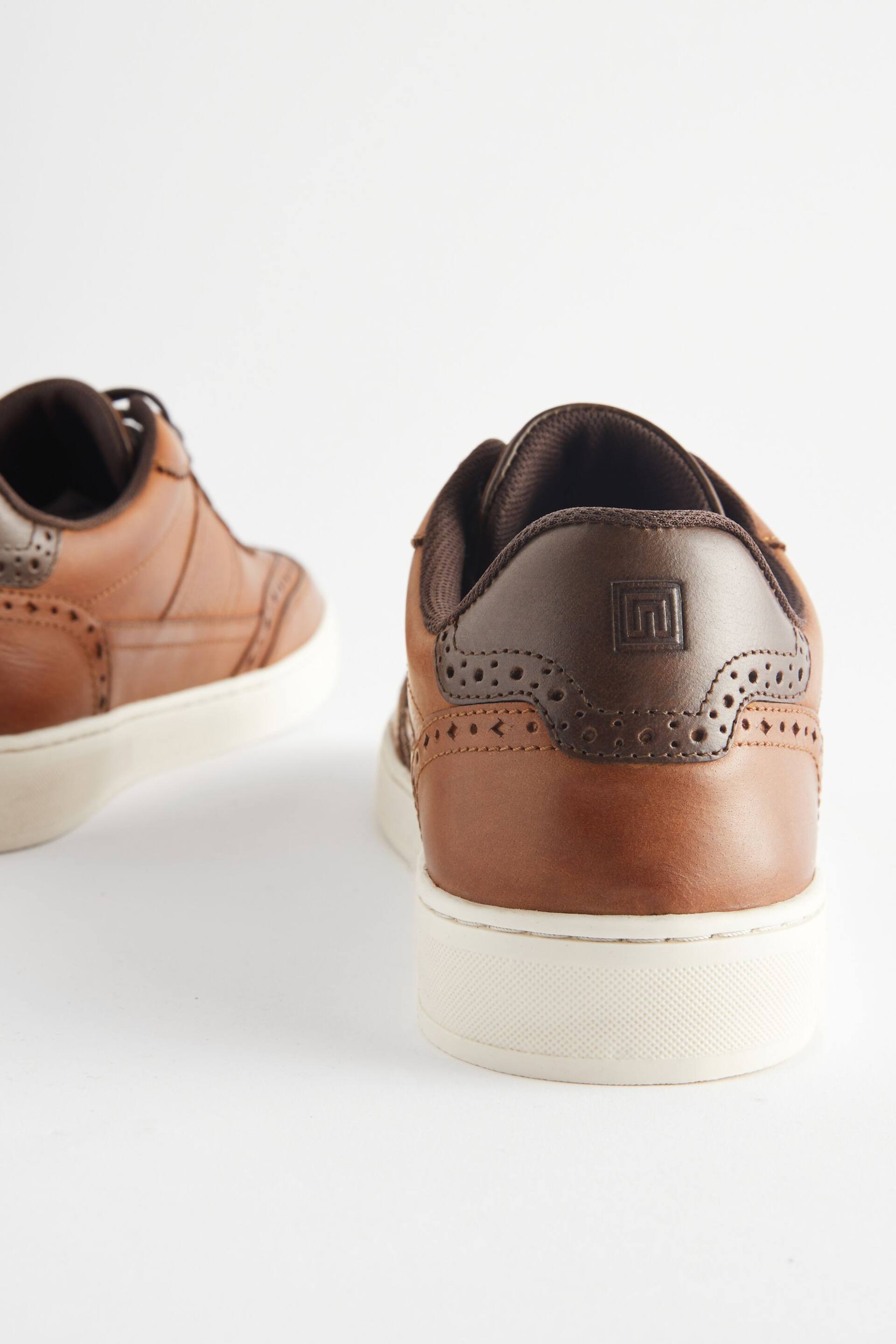 Tan Brown Leather Brogue Trainers - Image 4 of 5