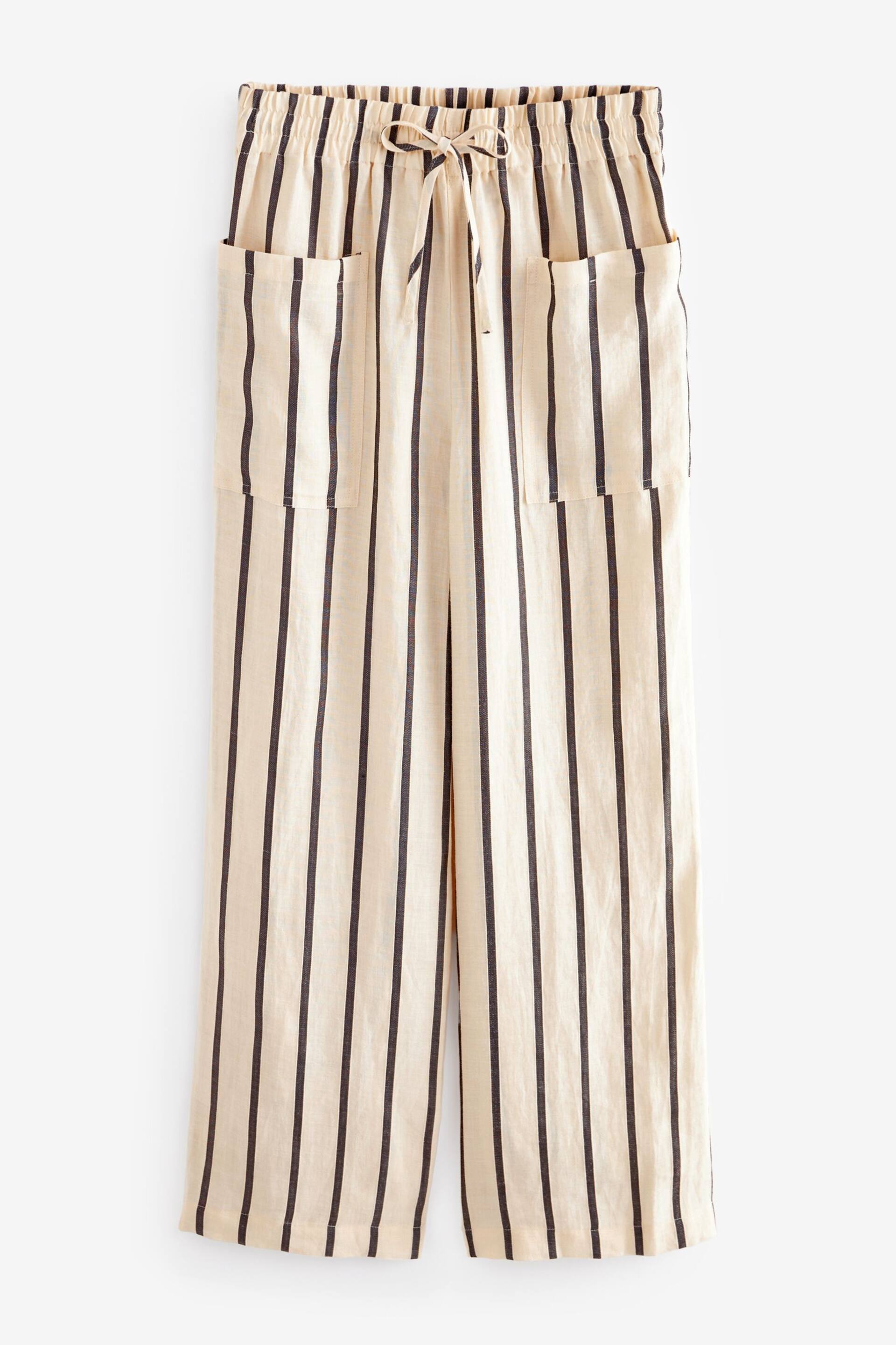 Ecru Ramie Blend Wide Leg Stripe Trousers - Image 6 of 7