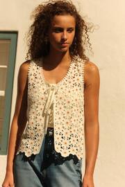 White Crochet Daisy Waistcoat - Image 1 of 6