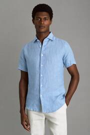 Reiss Sky Blue Holiday Slim Fit Linen Shirt - Image 1 of 6