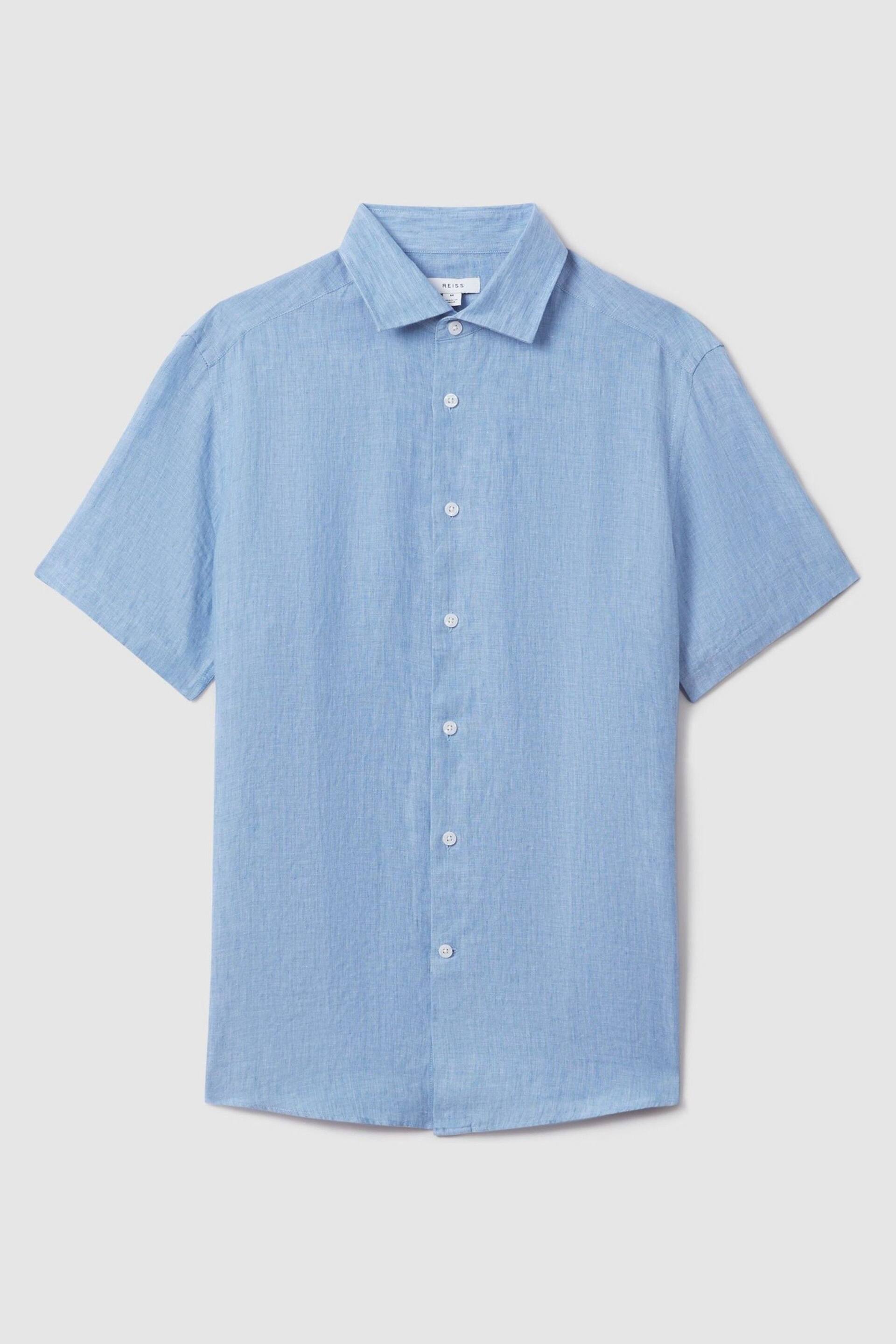 Reiss Sky Blue Holiday Slim Fit Linen Shirt - Image 2 of 6