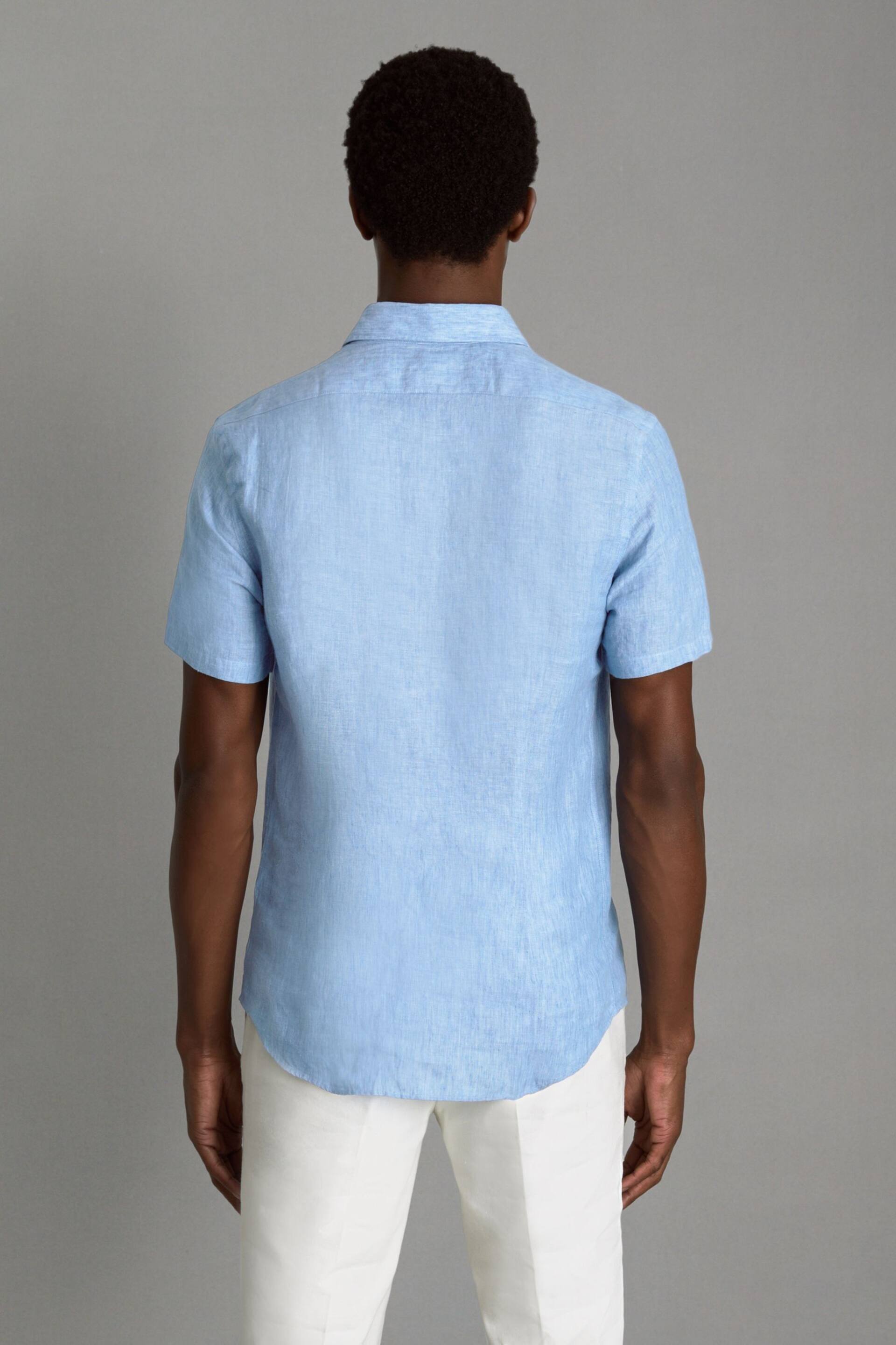 Reiss Sky Blue Holiday Slim Fit Linen Shirt - Image 5 of 6