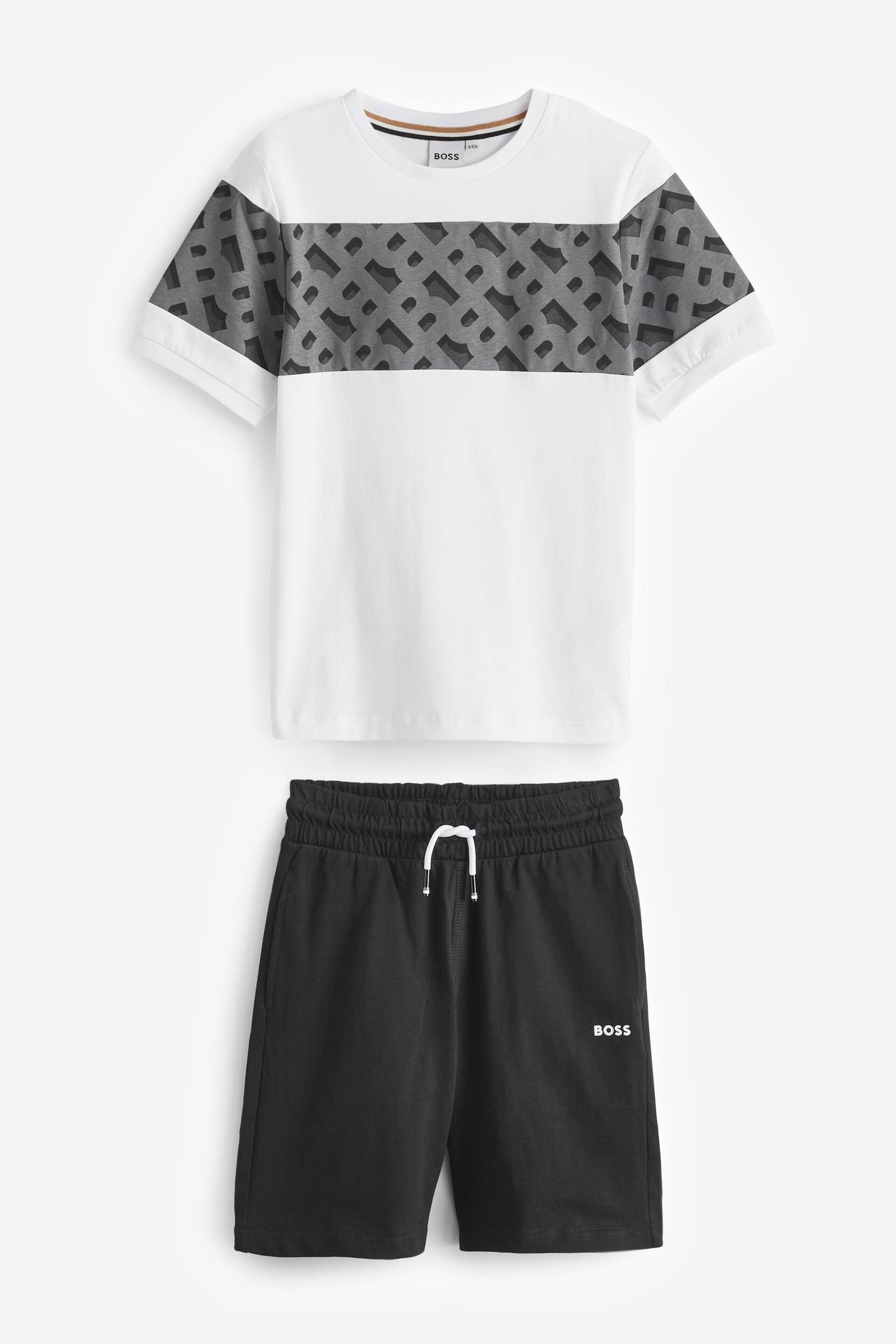 BOSS White All-Over Print Logo T-Shirt and Short Set - Image 1 of 1