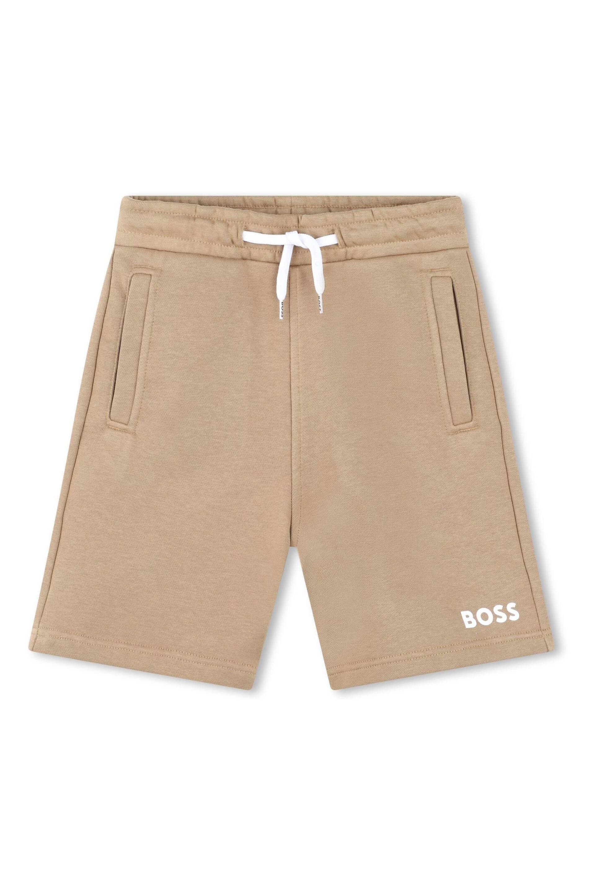 BOSS Brown Logo Jersey Shorts - Image 1 of 2