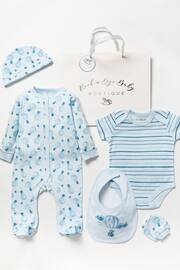 Rock-A-Bye Baby Boutique Blue Hot Air Balloon Printed Cotton 5-Piece Baby Gift Set - Image 1 of 5