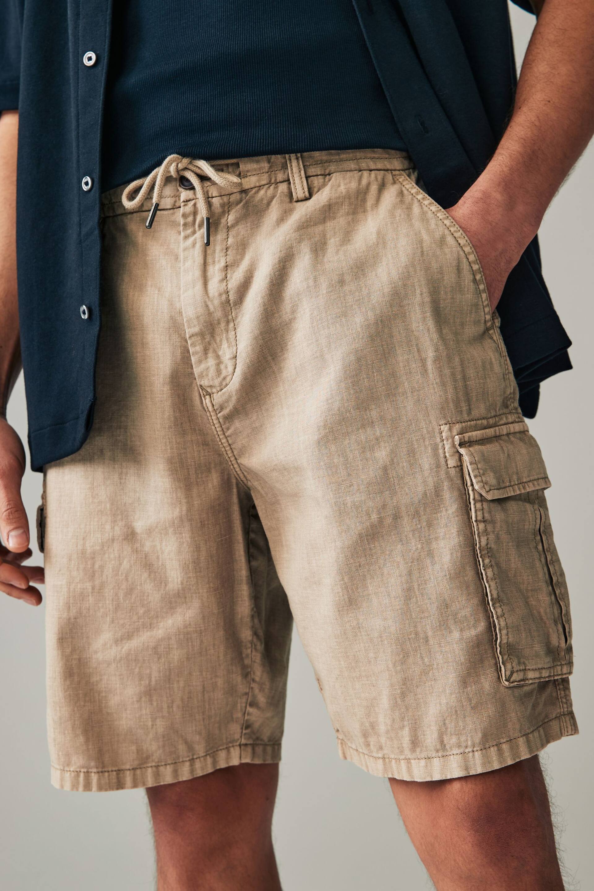 Stone Natural Cotton Linen Cargo Shorts - Image 1 of 10