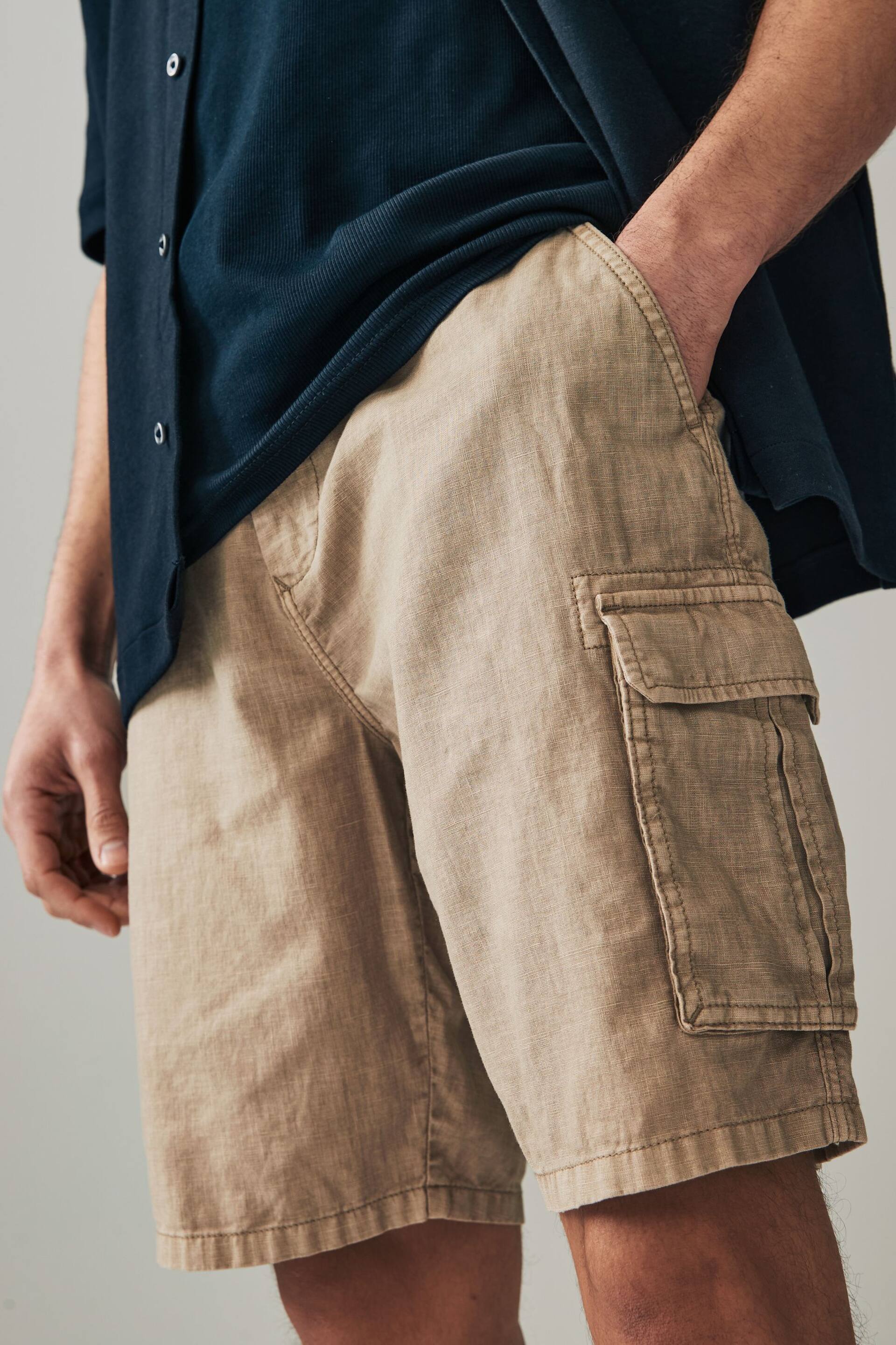 Stone Natural Cotton Linen Cargo Shorts - Image 3 of 10