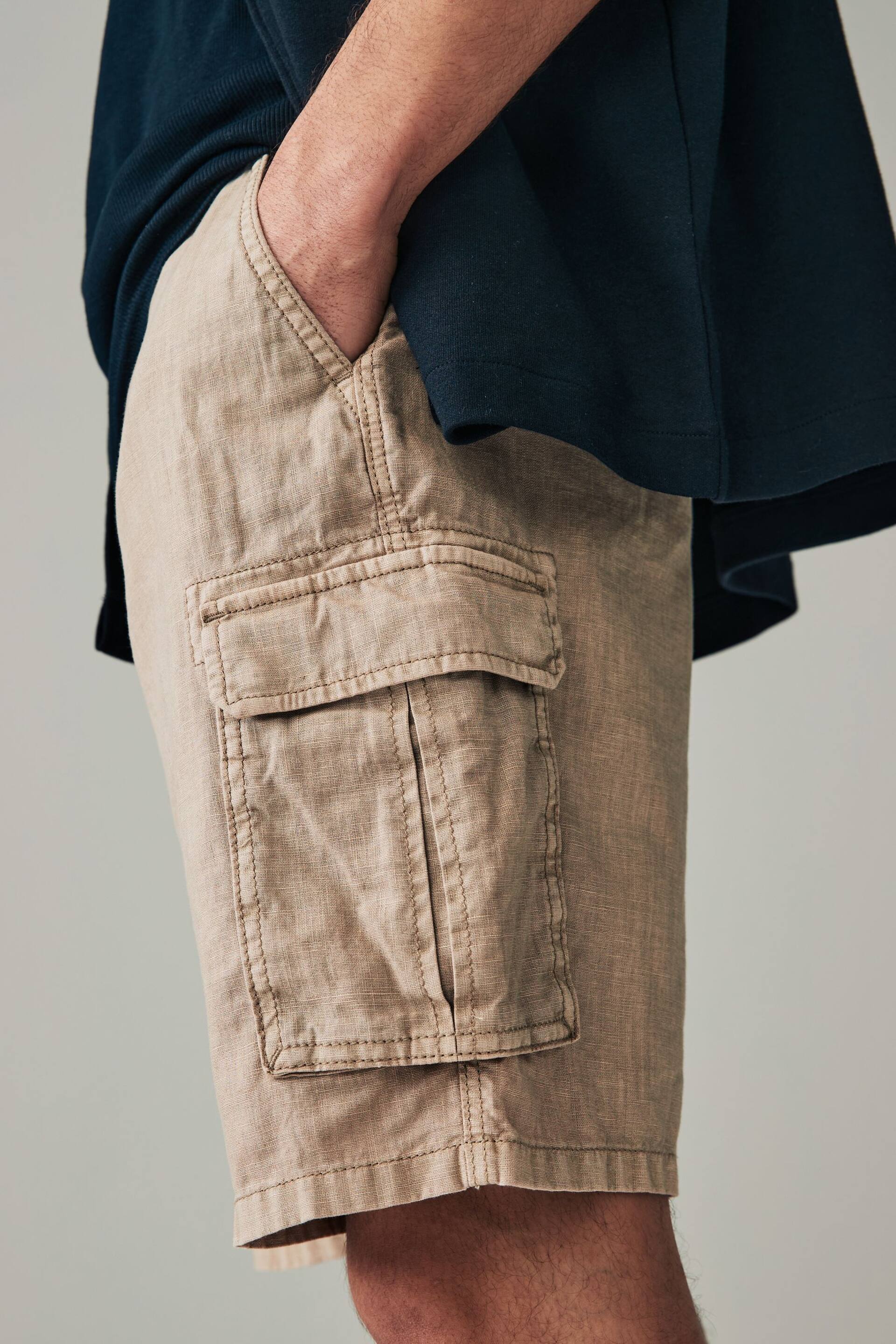 Stone Natural Cotton Linen Cargo Shorts - Image 5 of 10