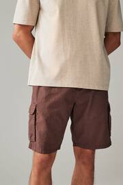 Rust Brown Cotton Linen Cargo Shorts - Image 1 of 10