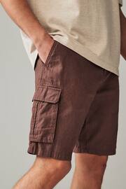 Rust Brown Cotton Linen Cargo Shorts - Image 3 of 10