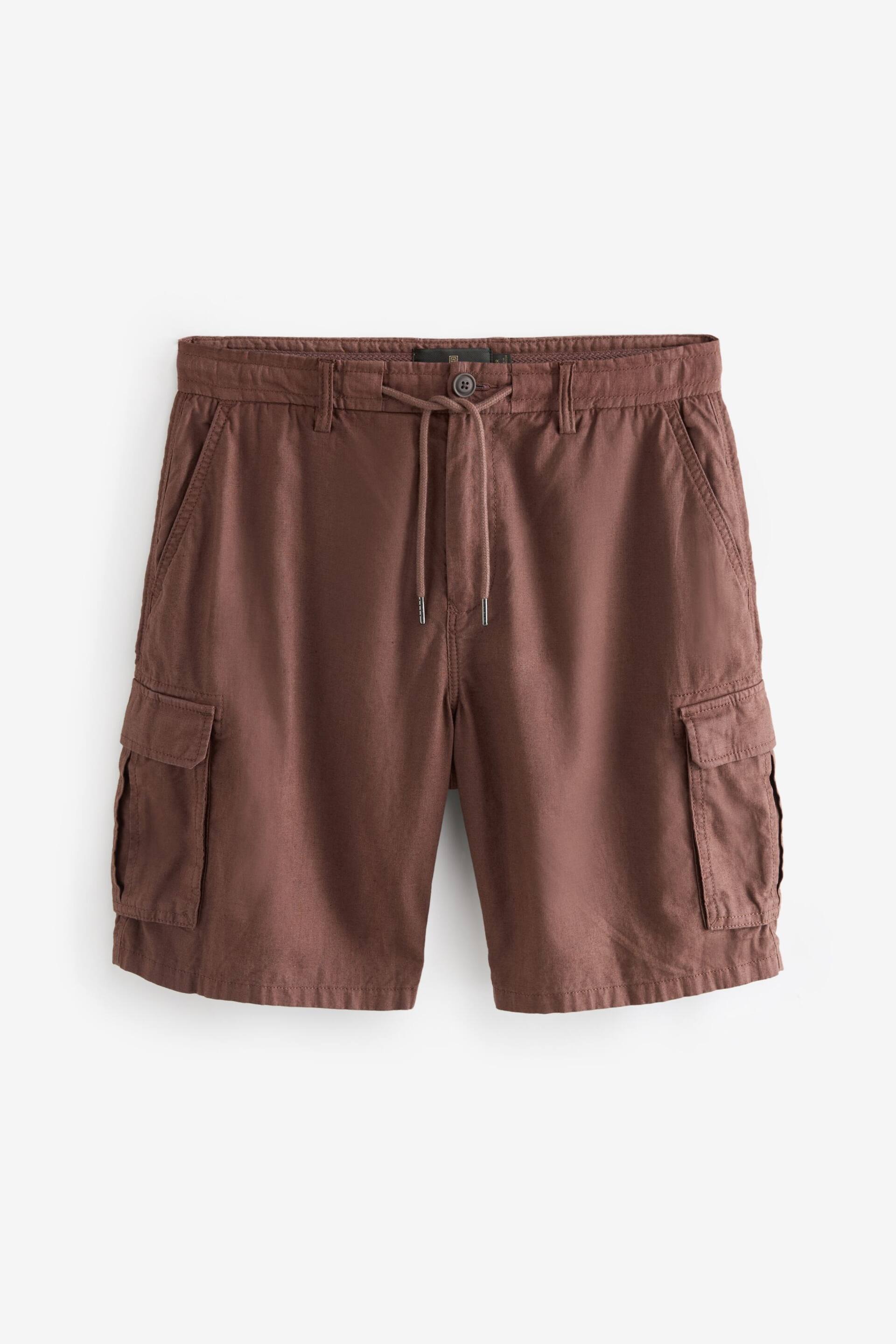 Rust Brown Cotton Linen Cargo Shorts - Image 6 of 10