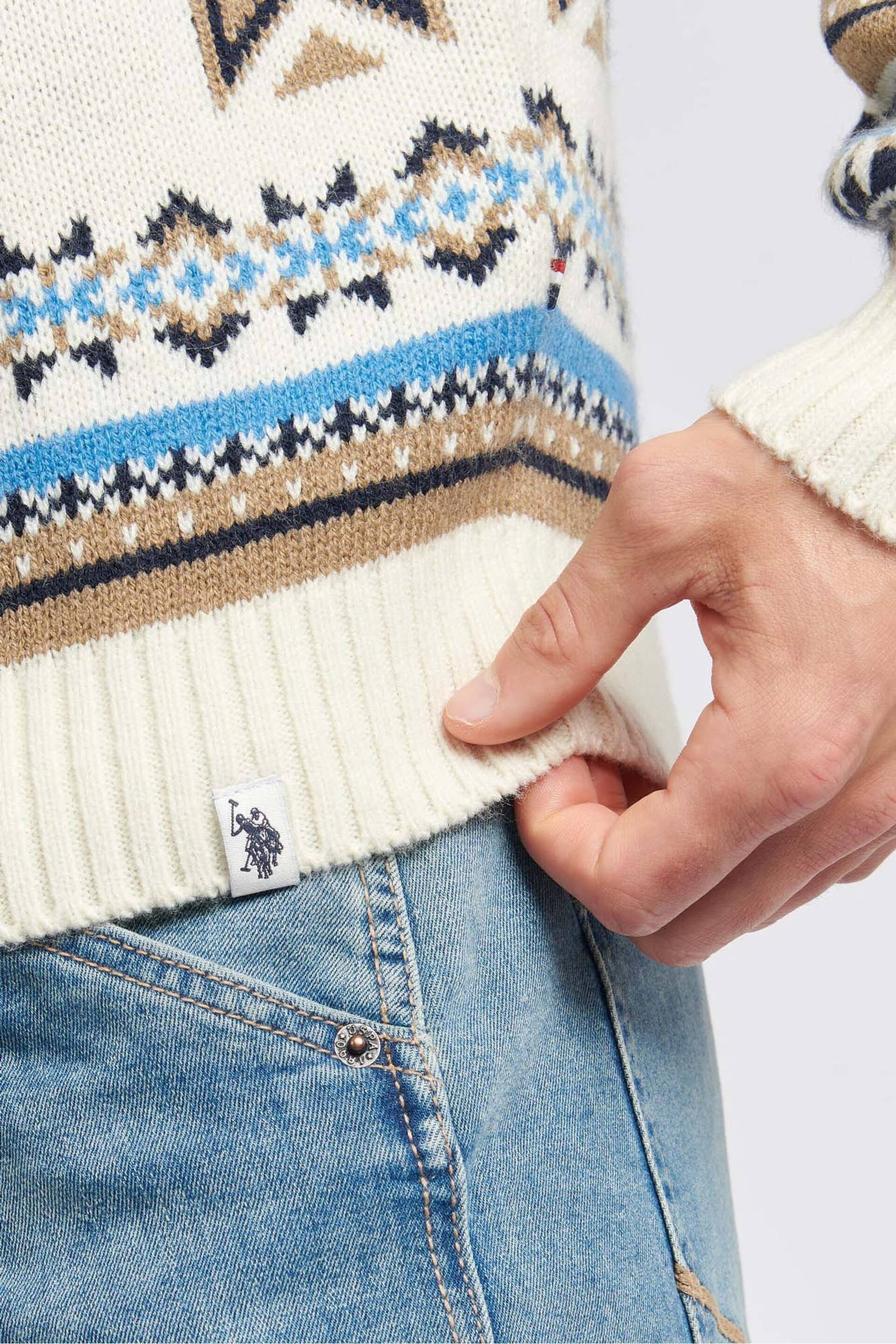 U.S. Polo Assn. Mens Cream Fair Isle Crew Neck Jumper - Image 5 of 8