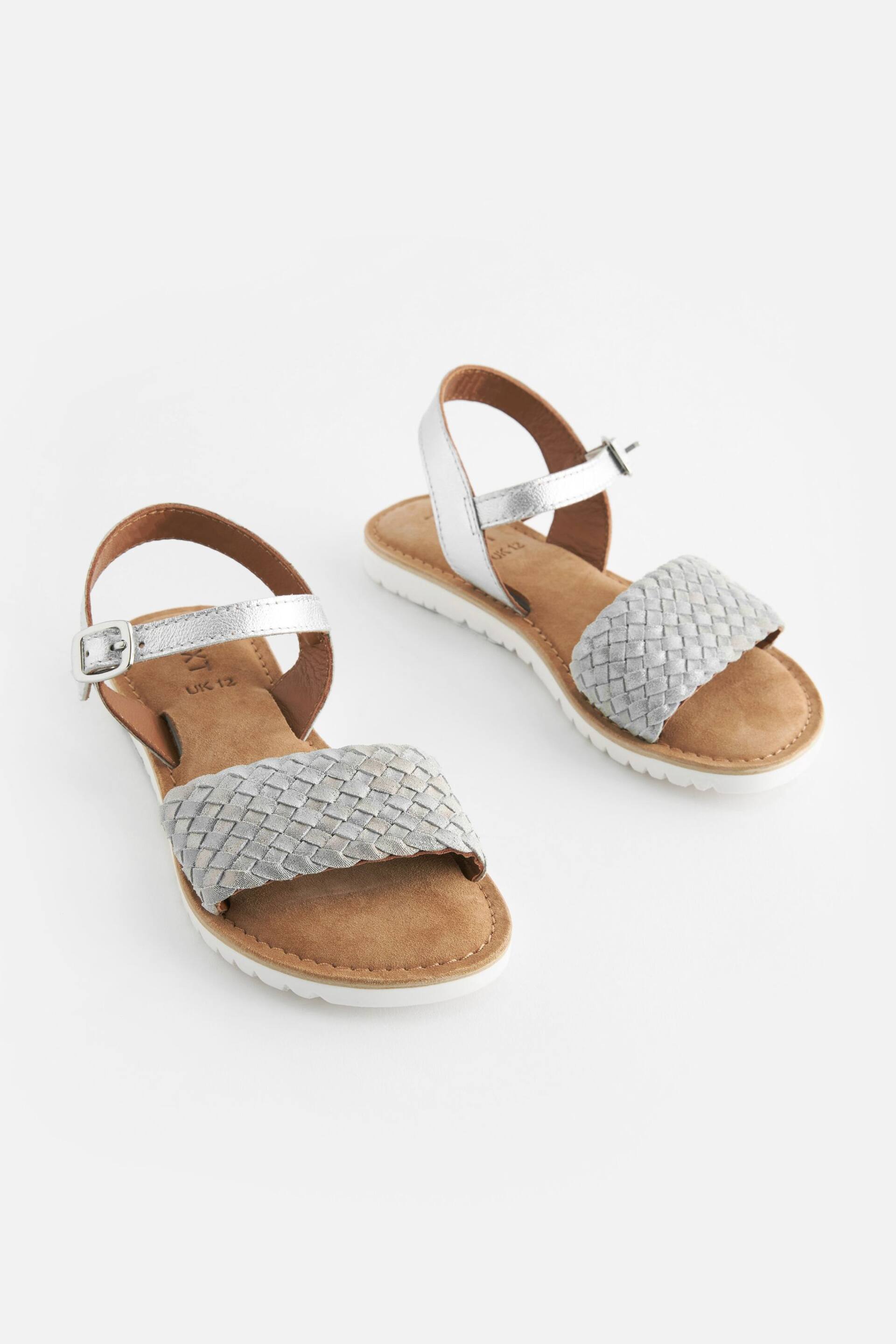 Silver Leather Woven Sandals - Image 2 of 6
