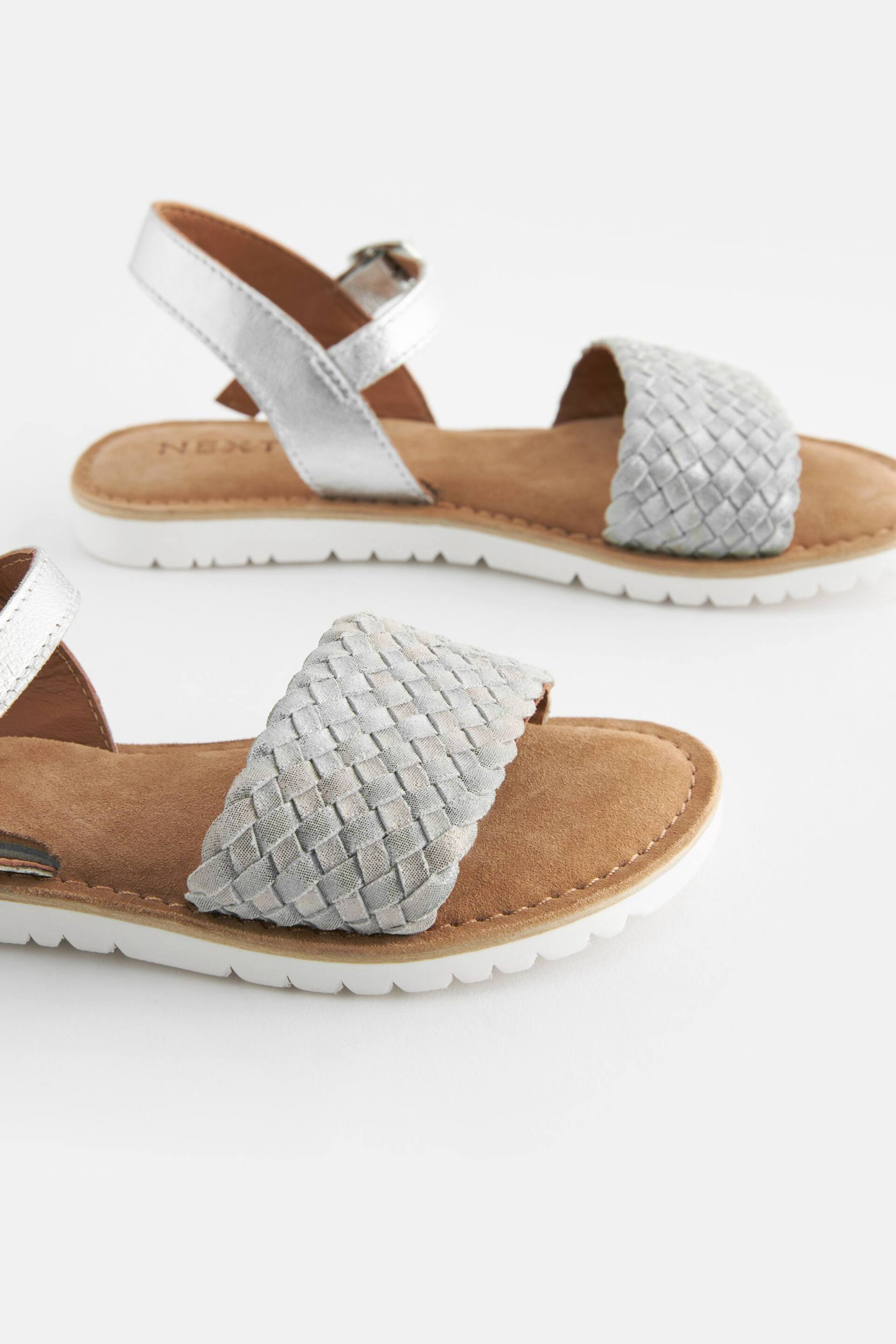 Silver Leather Woven Sandals - Image 4 of 6
