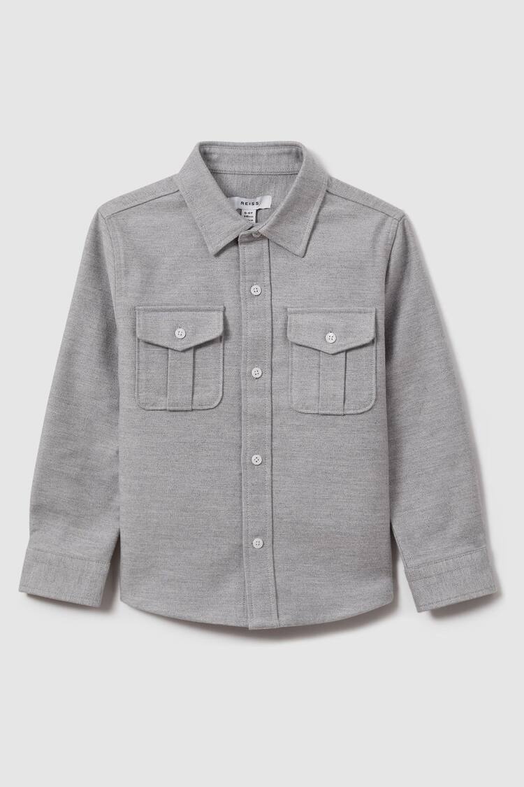 Reiss Soft Grey Thomas Brushed Cotton Patch Pocket Overshirt - Image 1 of 4