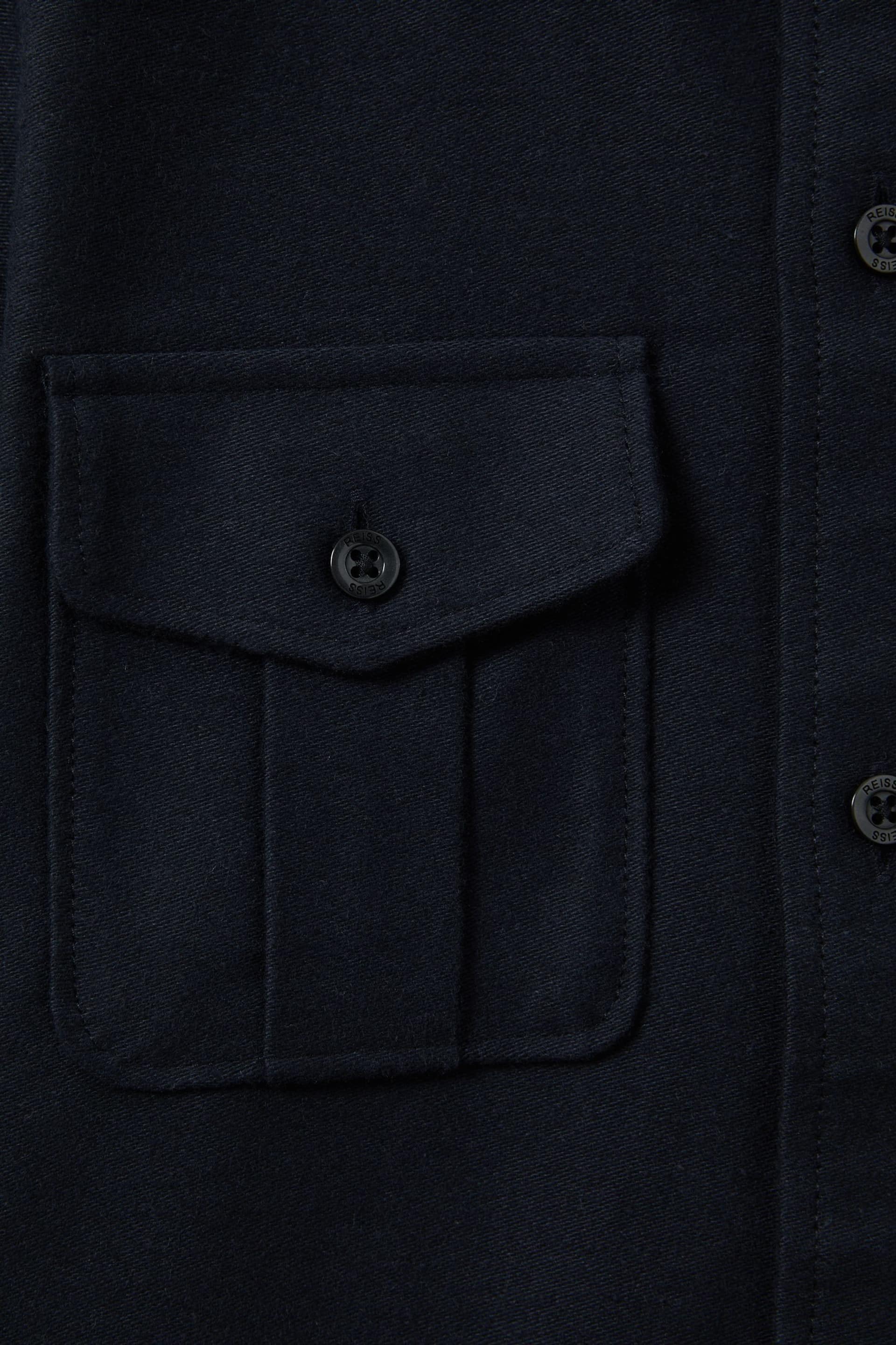 Reiss Navy Thomas Brushed Cotton Patch Pocket Overshirt - Image 4 of 4