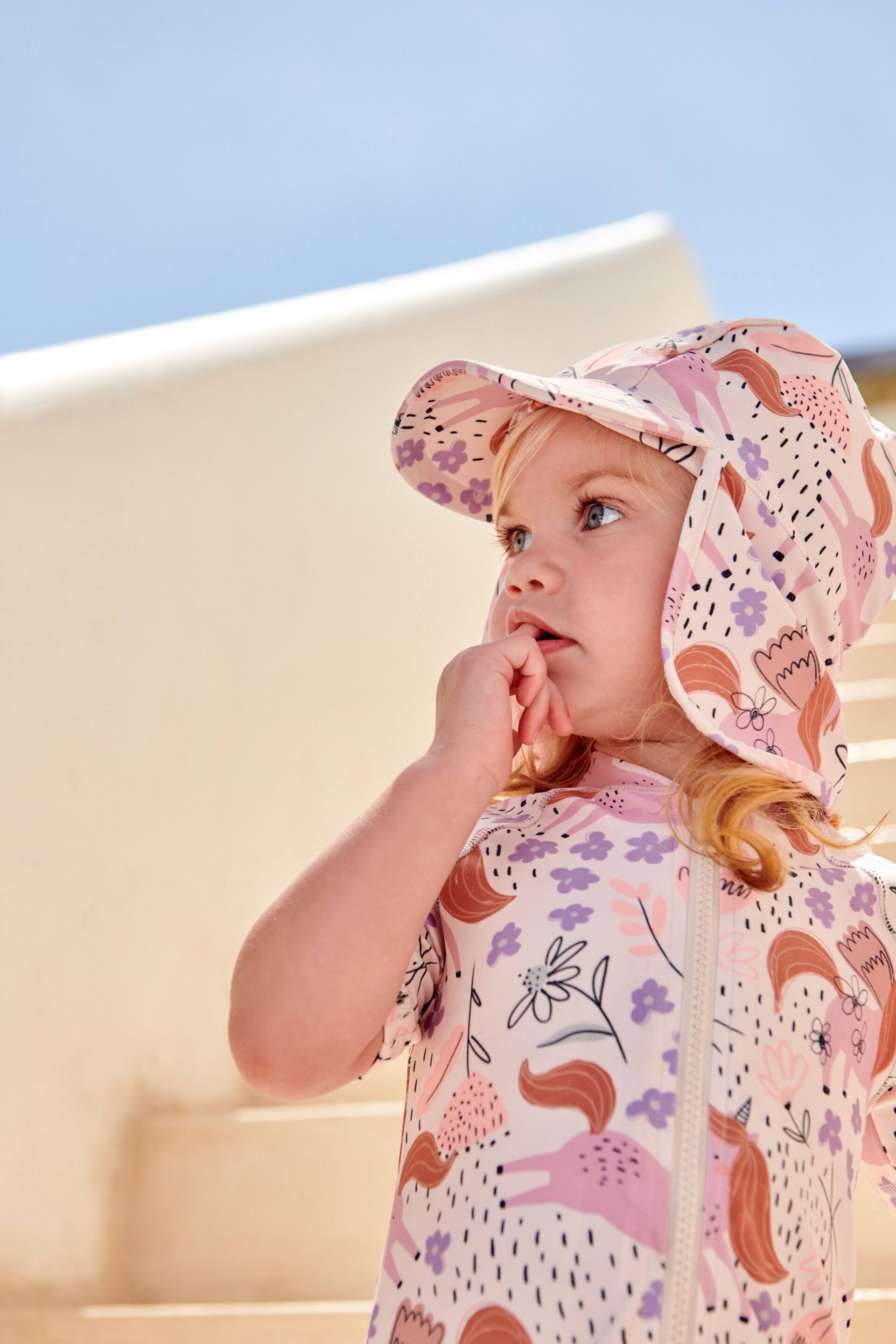 Ecru/Pink Unicorn Swim Legionnaire Hat (3mths-10yrs) - Image 1 of 5